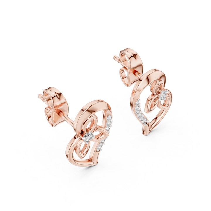 Luxury Open Heart Diamond Earrings in Rose Gold – Floral Inspired Design with Brilliant Pavé Setting