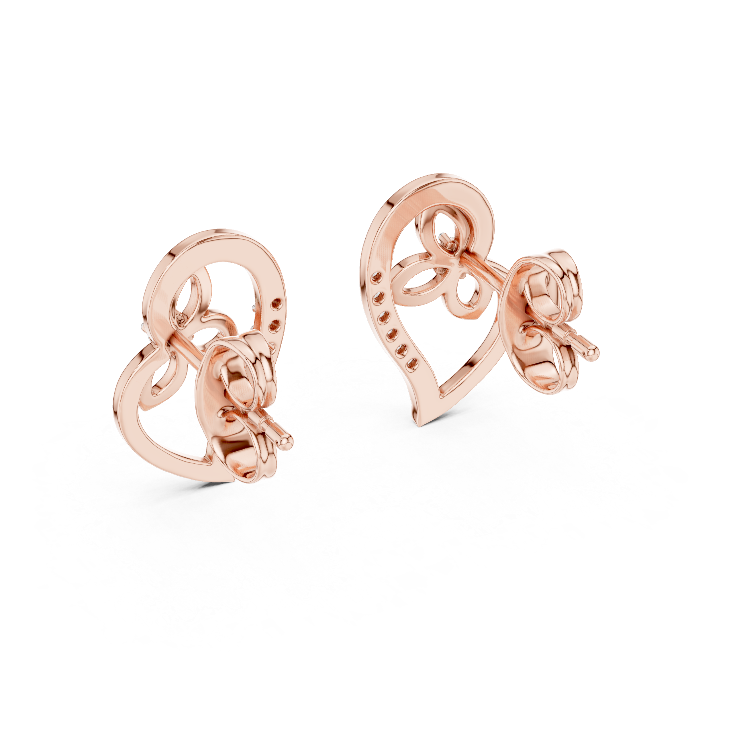 Luxury Open Heart Diamond Earrings in Rose Gold – Floral Inspired Design with Brilliant Pavé Setting