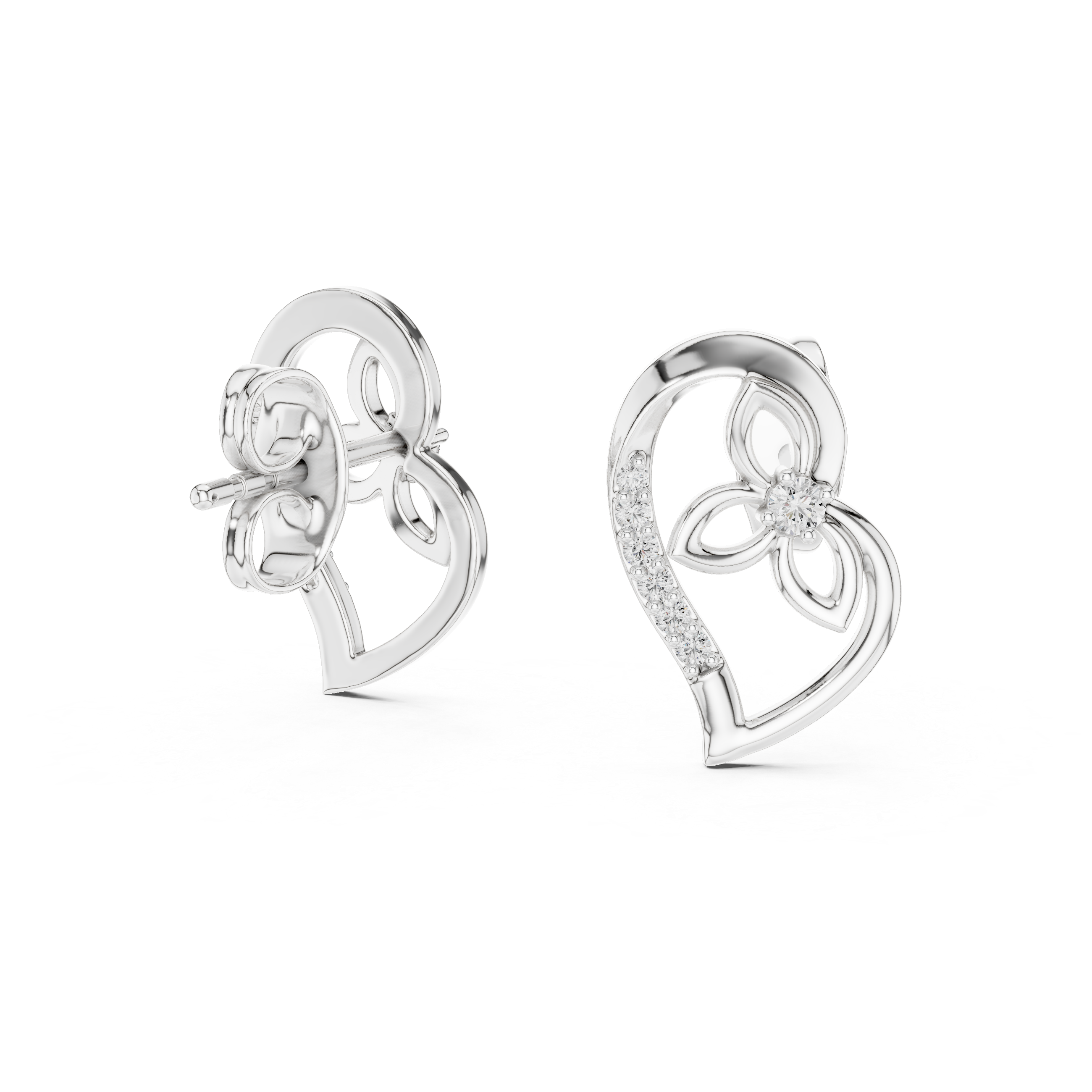 Luxury Open Heart Diamond Earrings in Rose Gold – Floral Inspired Design with Brilliant Pavé Setting