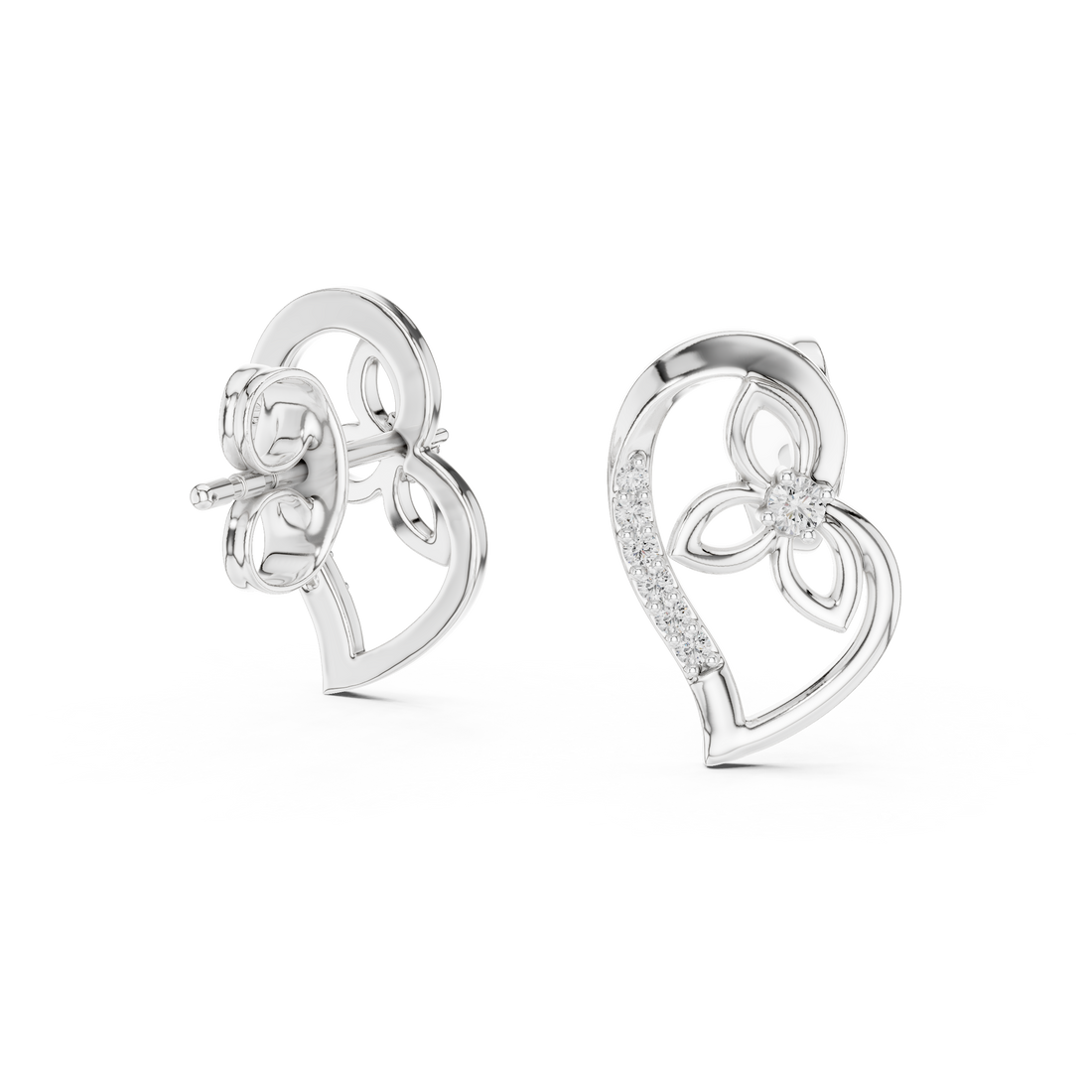 Luxury Open Heart Diamond Earrings in Rose Gold – Floral Inspired Design with Brilliant Pavé Setting