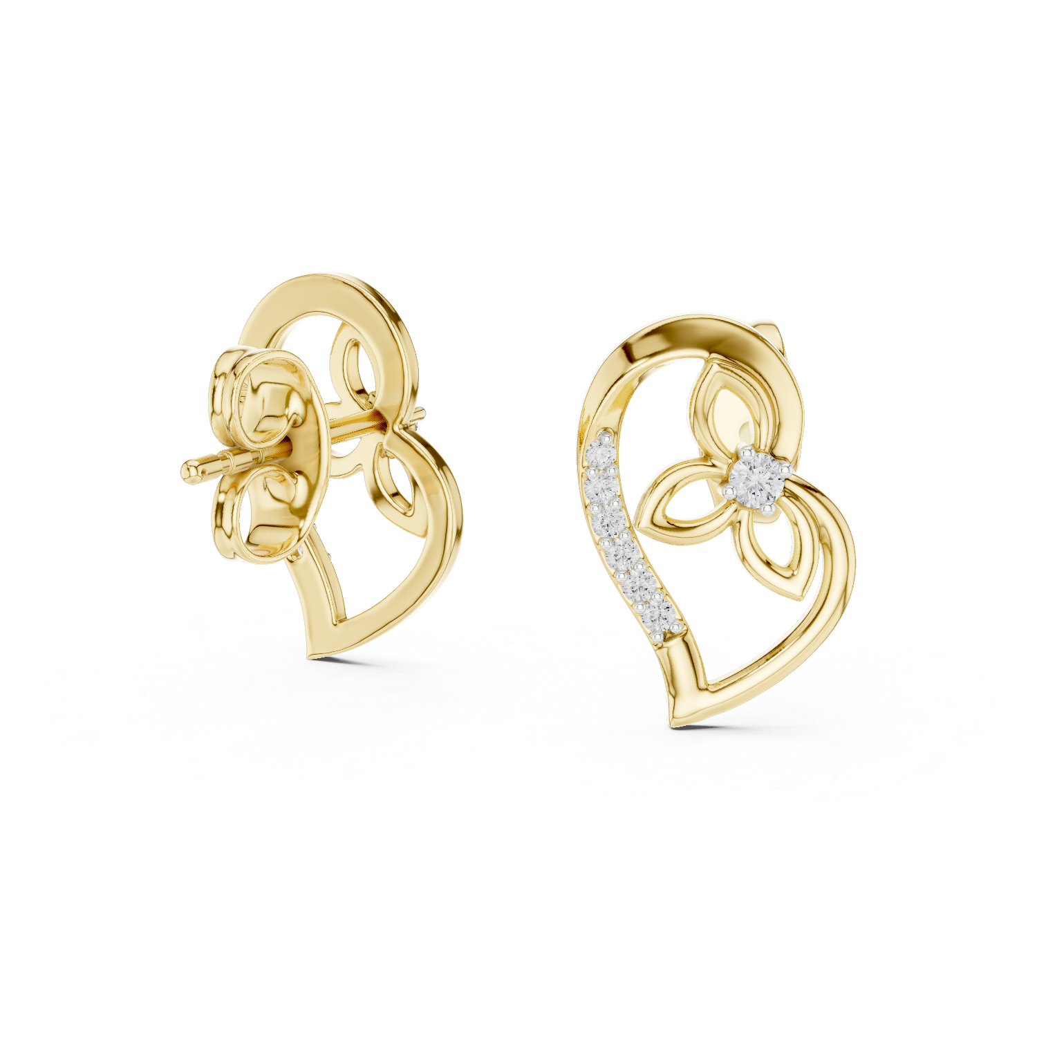 Luxury Open Heart Diamond Earrings in Rose Gold – Floral Inspired Design with Brilliant Pavé Setting