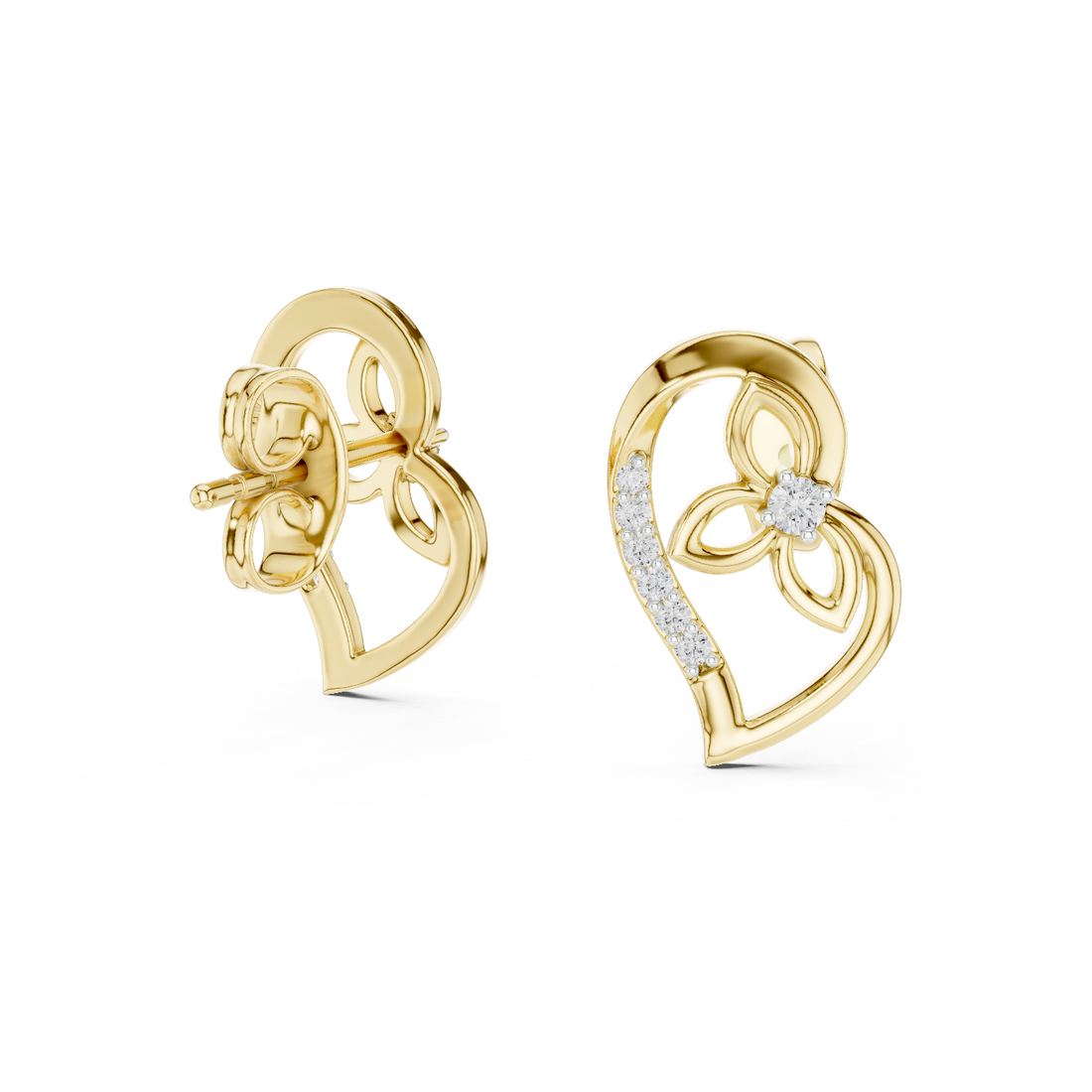 Luxury Open Heart Diamond Earrings in Rose Gold – Floral Inspired Design with Brilliant Pavé Setting