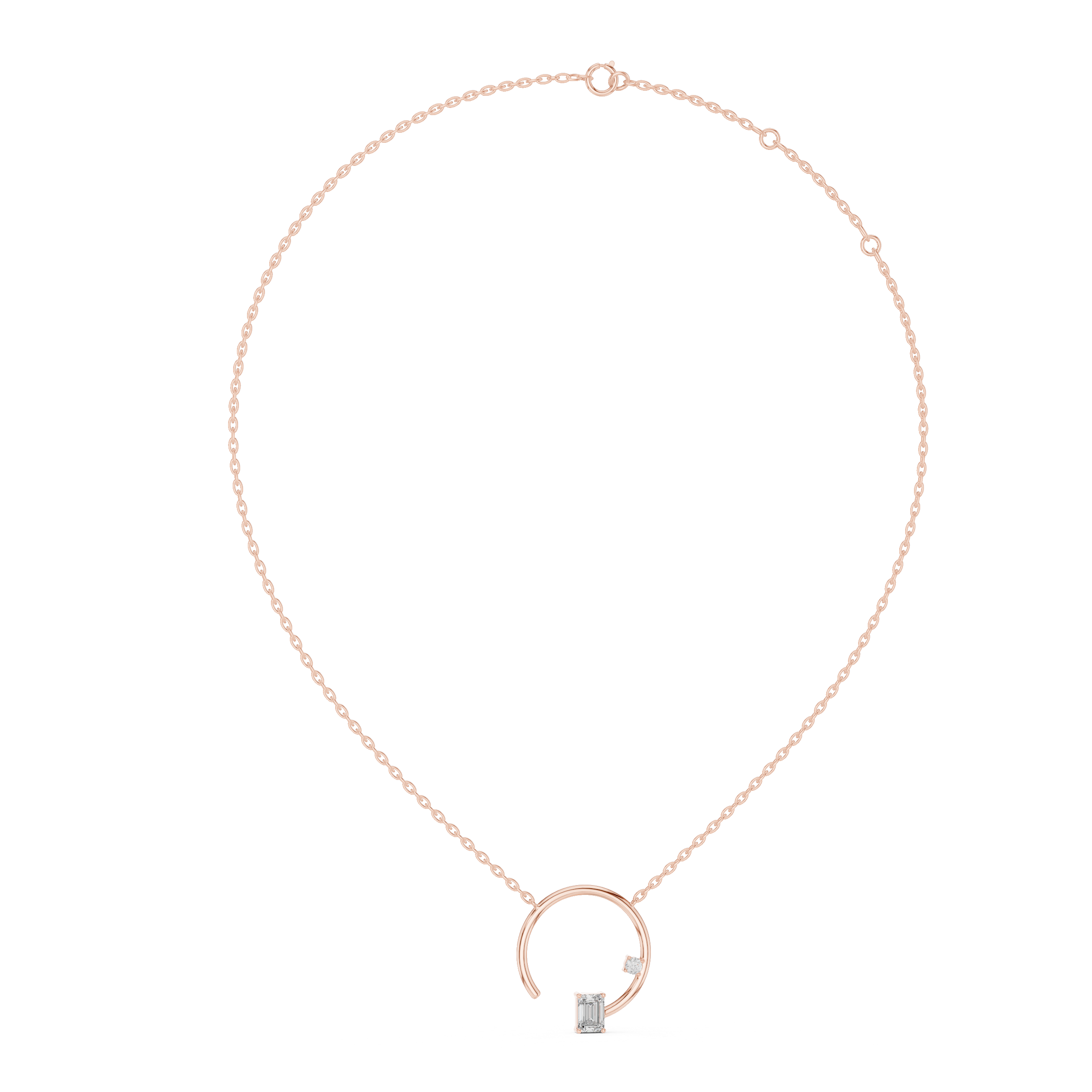 Geometric Circle Diamond Pendant | Emerald Cut Rose Gold Pendant