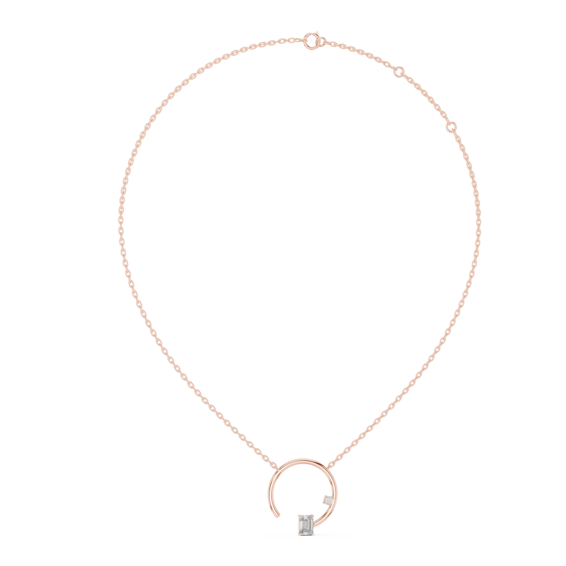 Geometric Circle Diamond Pendant | Emerald Cut Rose Gold Pendant