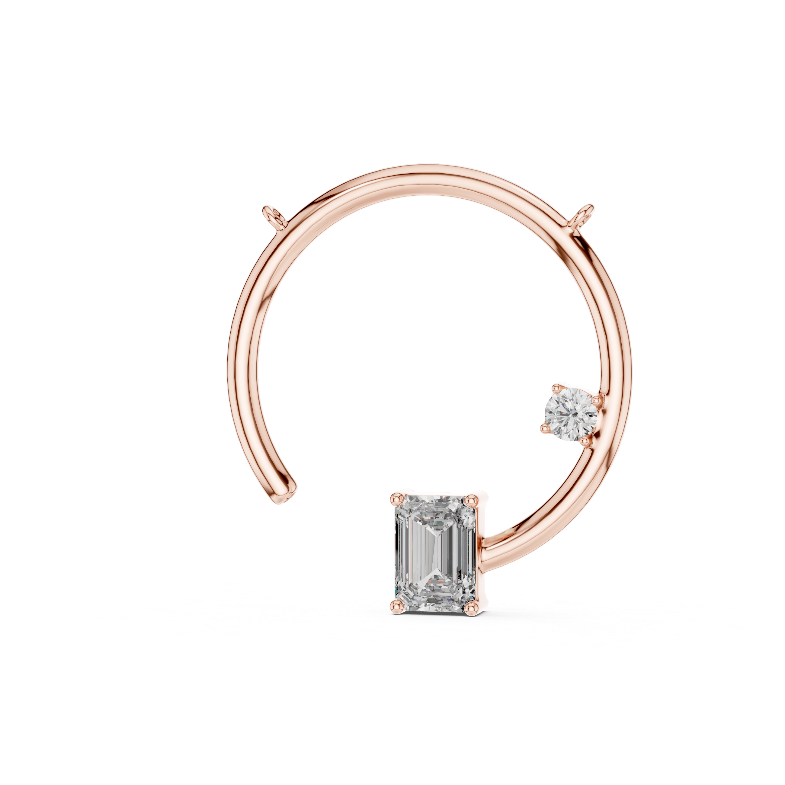 Geometric Circle Diamond Pendant | Emerald Cut Rose Gold Pendant