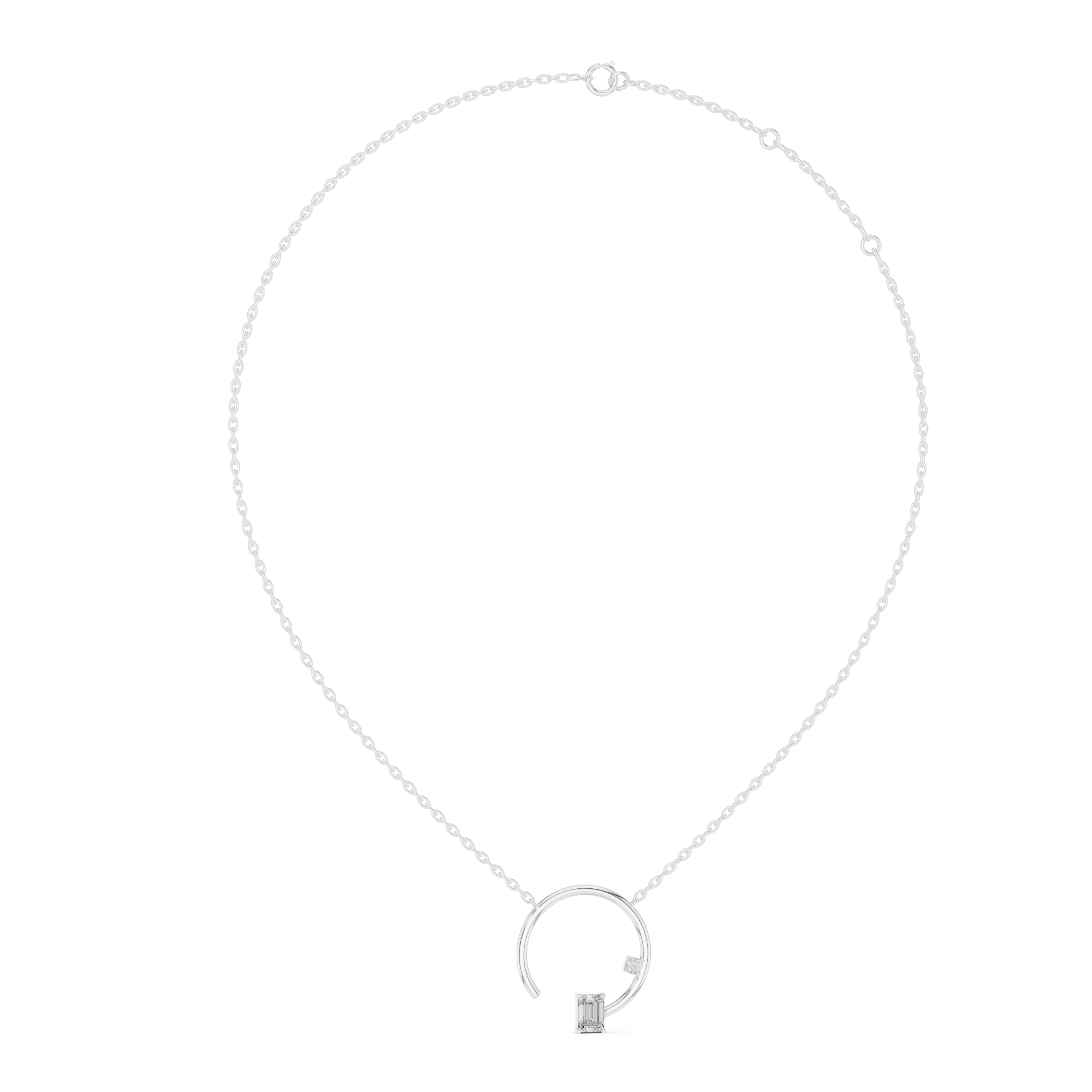 Geometric Circle Diamond Pendant | Emerald Cut Rose Gold Pendant
