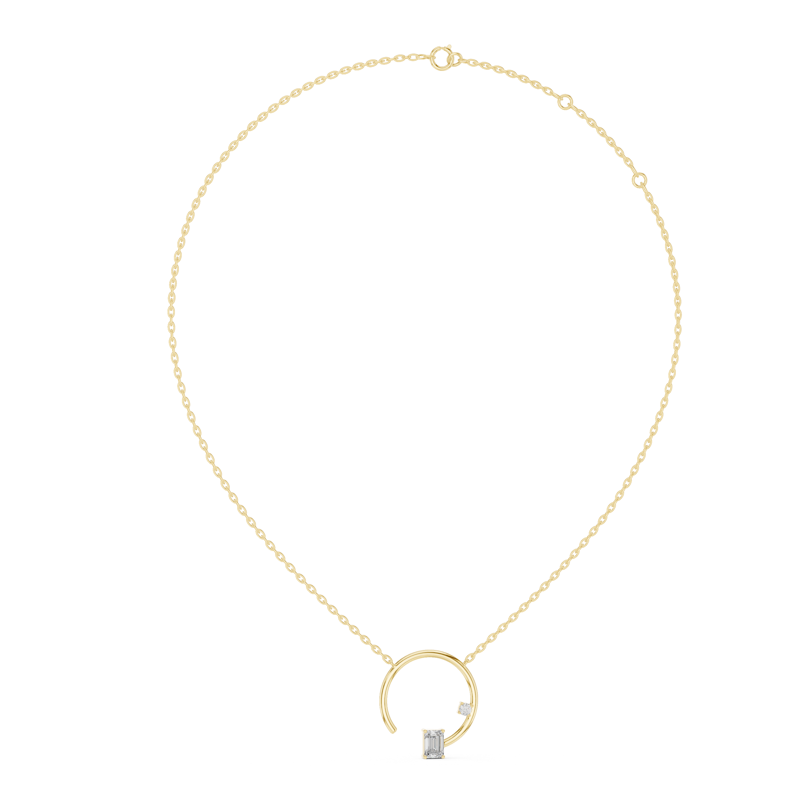 Geometric Circle Diamond Pendant | Emerald Cut Rose Gold Pendant
