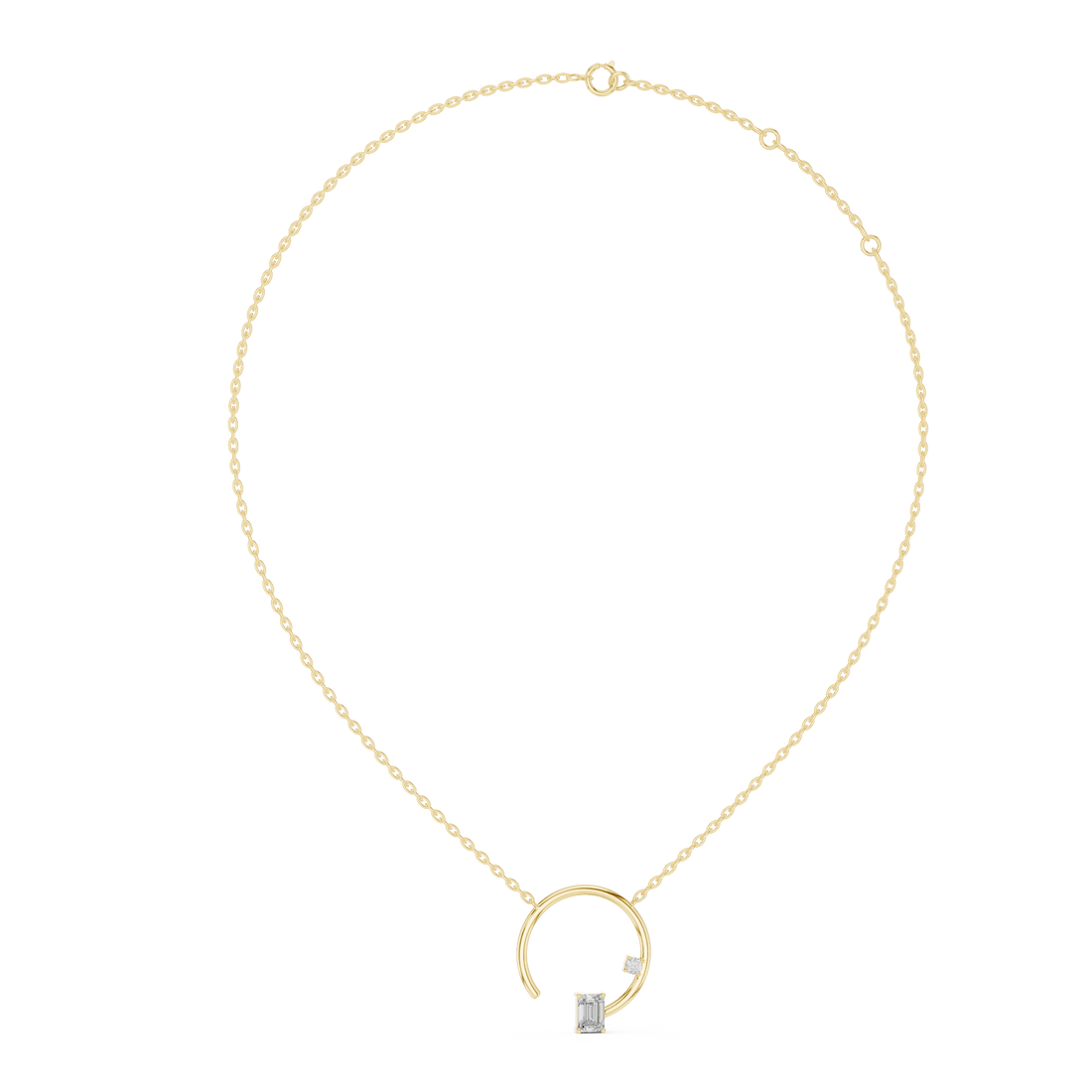 Geometric Circle Diamond Pendant | Emerald Cut Rose Gold Pendant