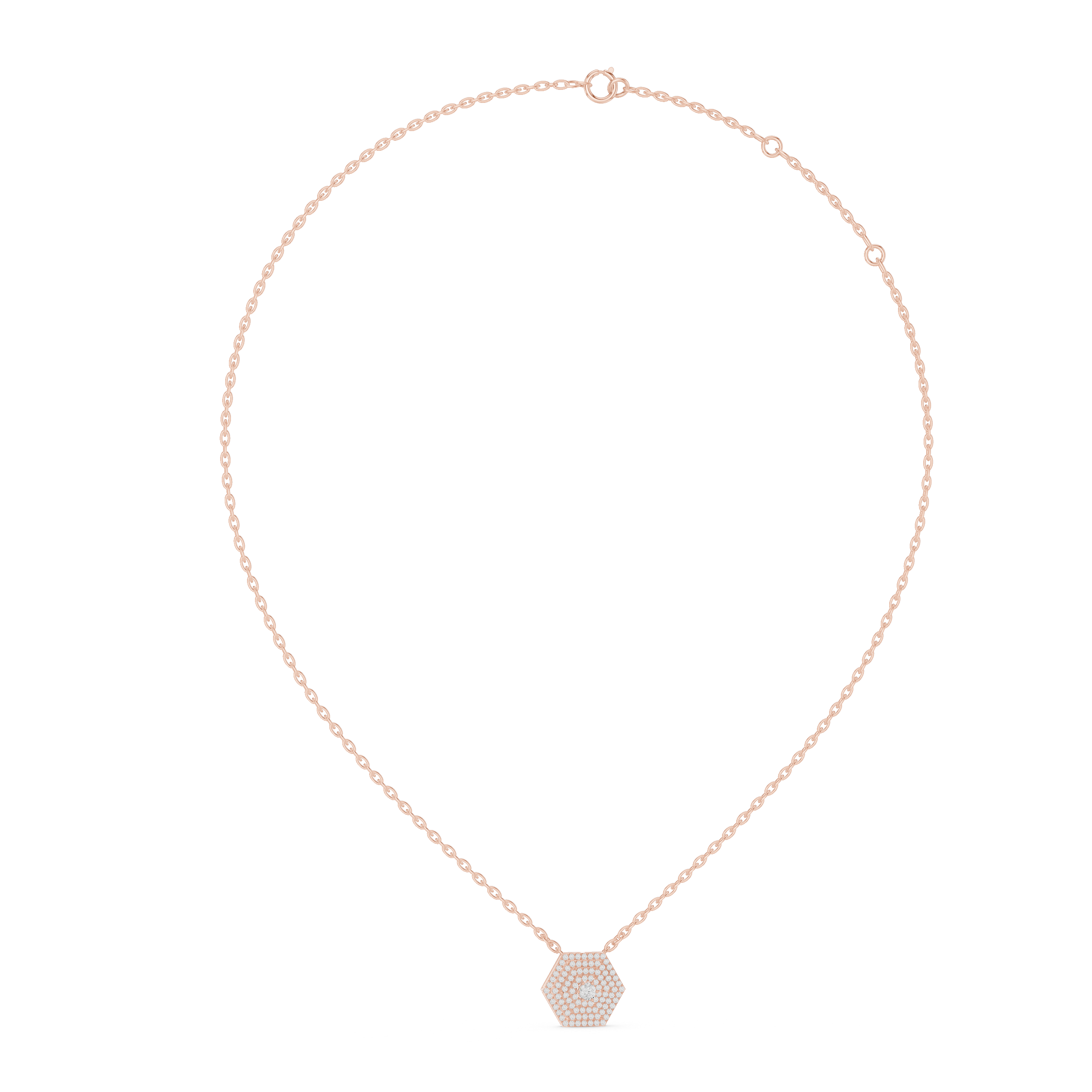 Multi-Layer Hexagon Diamond Pendant | Contemporary Pave Set Necklace