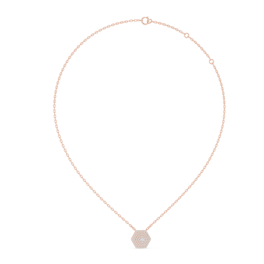 Multi-Layer Hexagon Diamond Pendant | Contemporary Pave Set Necklace