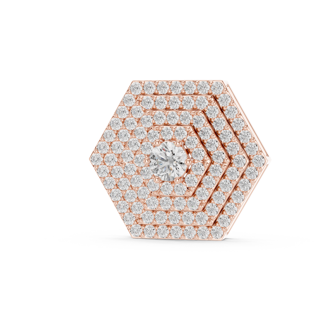 Multi-Layer Hexagon Diamond Pendant | Contemporary Pave Set Necklace