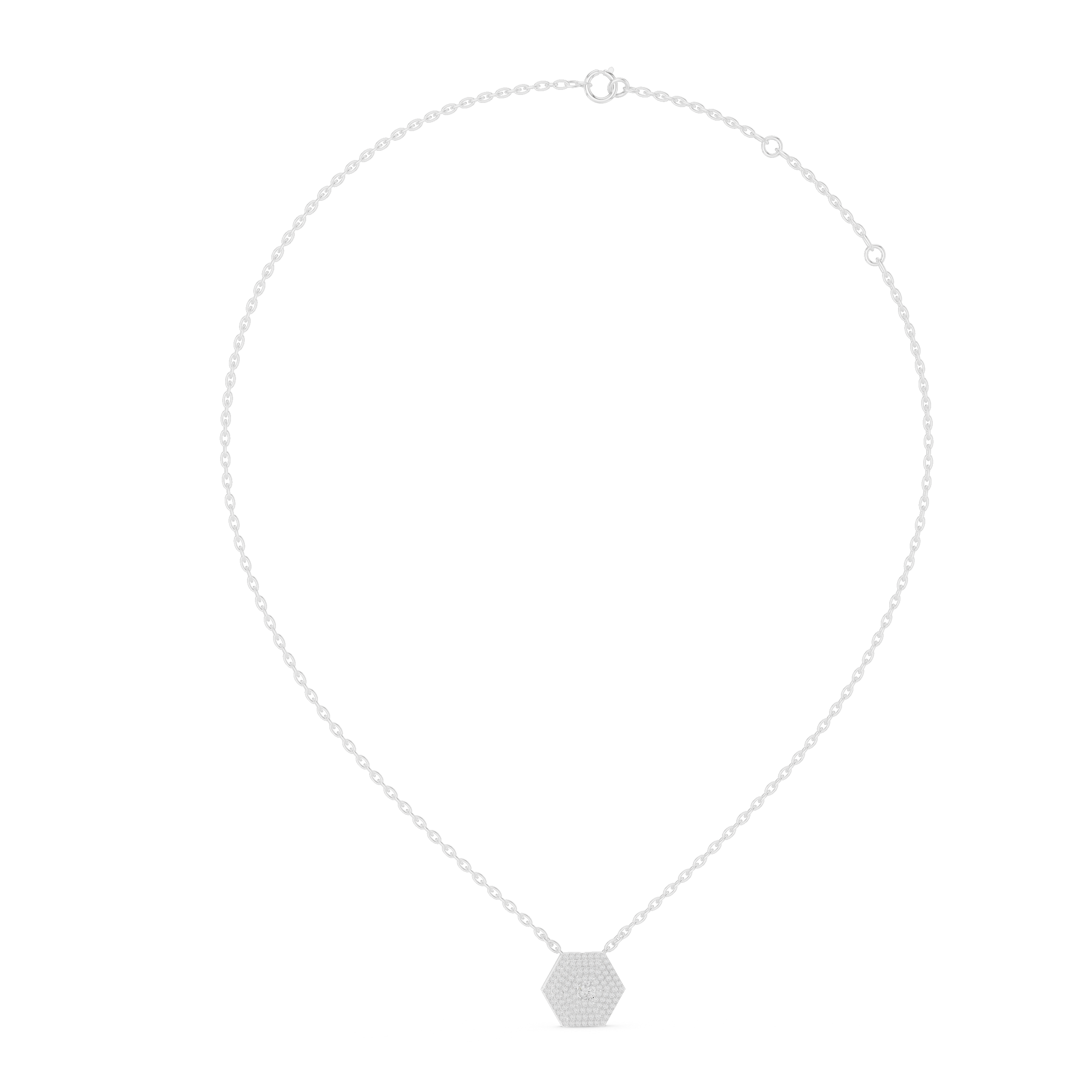 Multi-Layer Hexagon Diamond Pendant | Contemporary Pave Set Necklace
