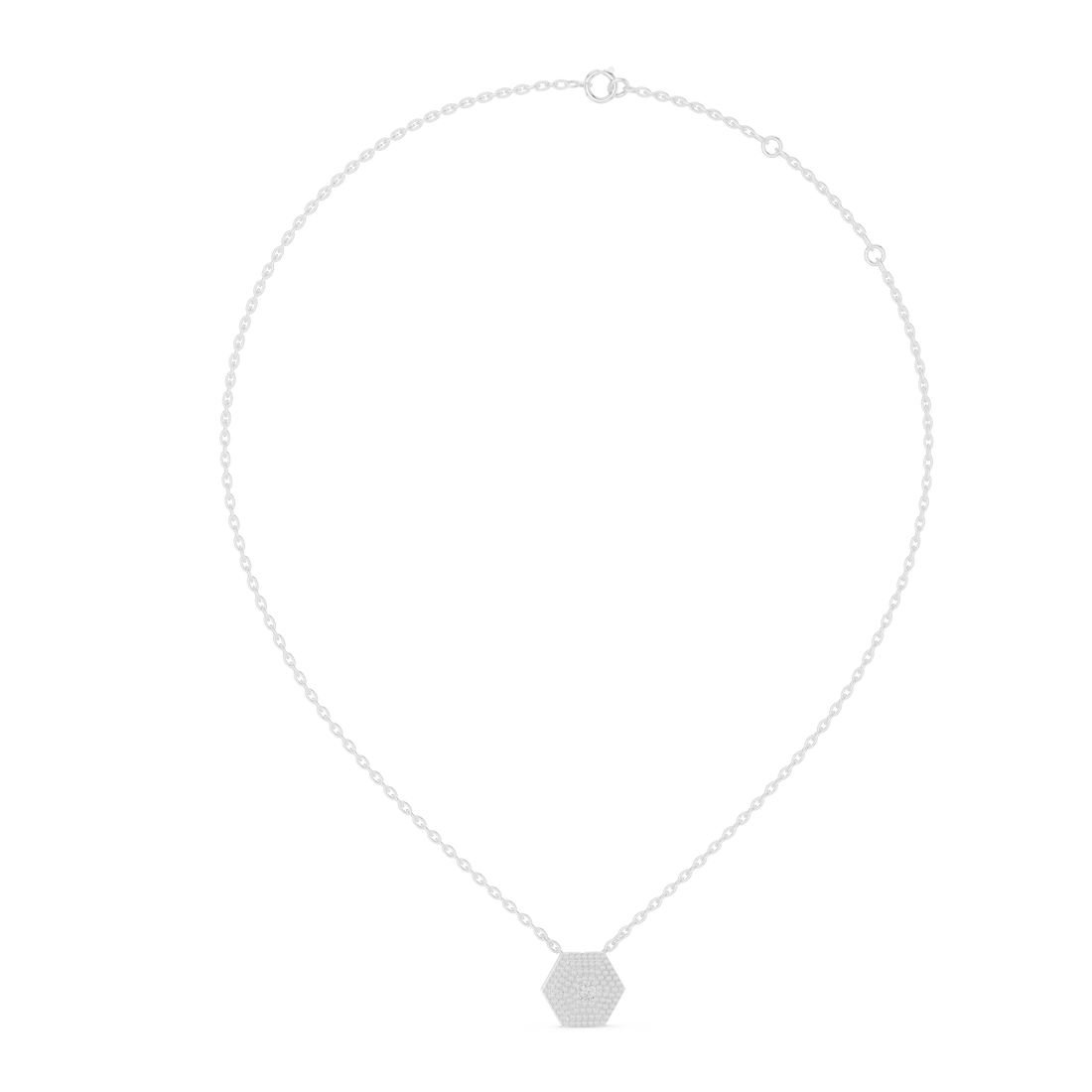 Multi-Layer Hexagon Diamond Pendant | Contemporary Pave Set Necklace