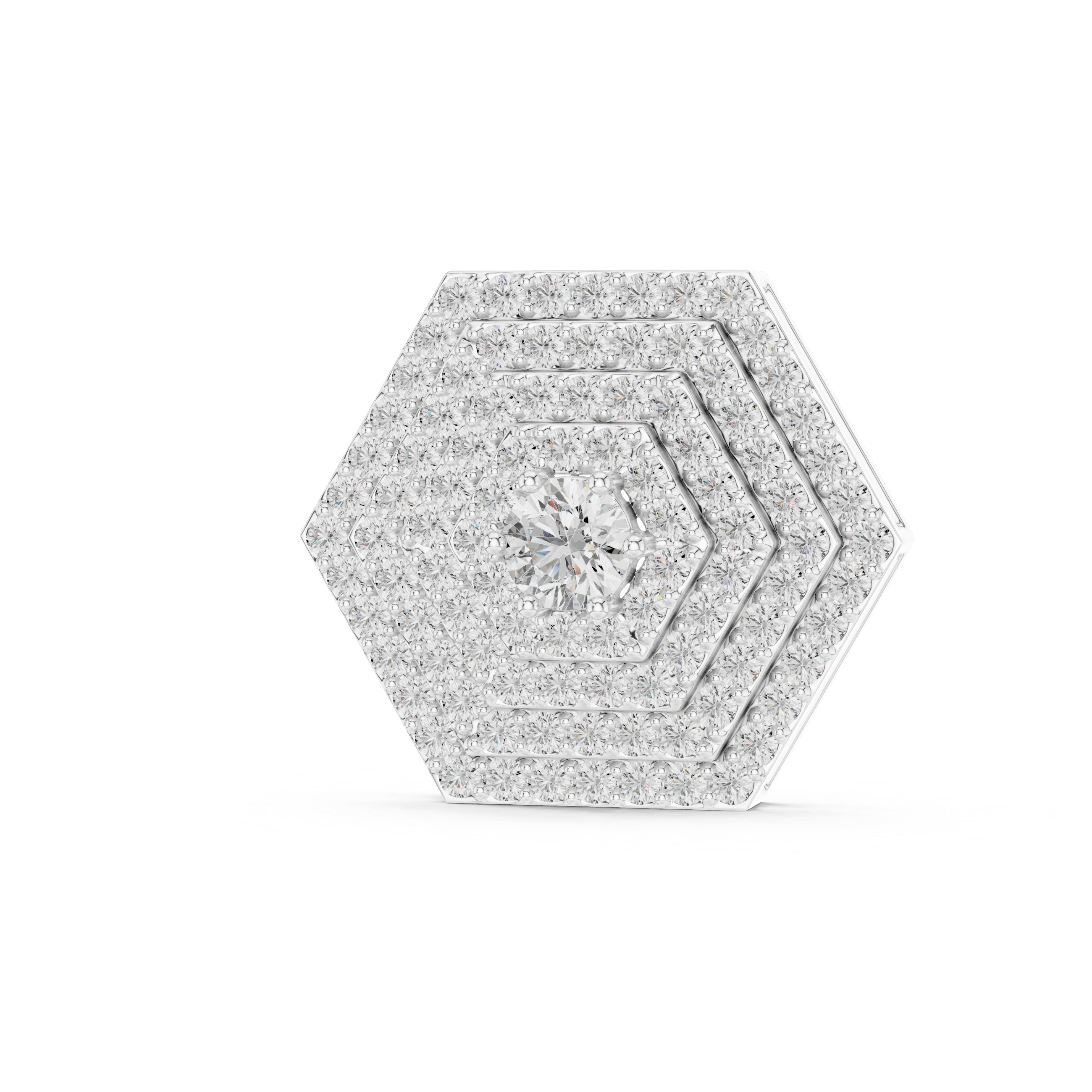 Multi-Layer Hexagon Diamond Pendant | Contemporary Pave Set Necklace
