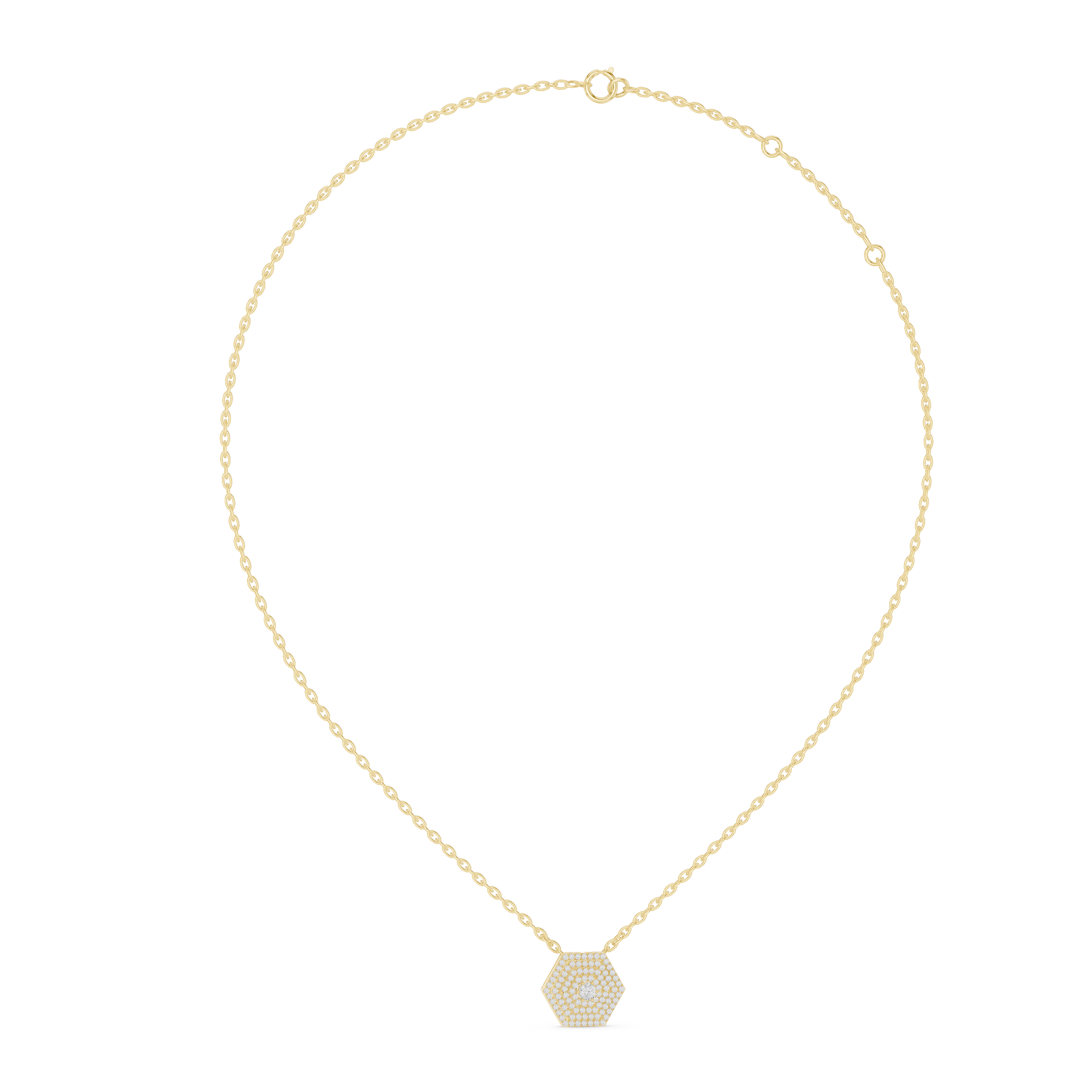 Multi-Layer Hexagon Diamond Pendant | Contemporary Pave Set Necklace