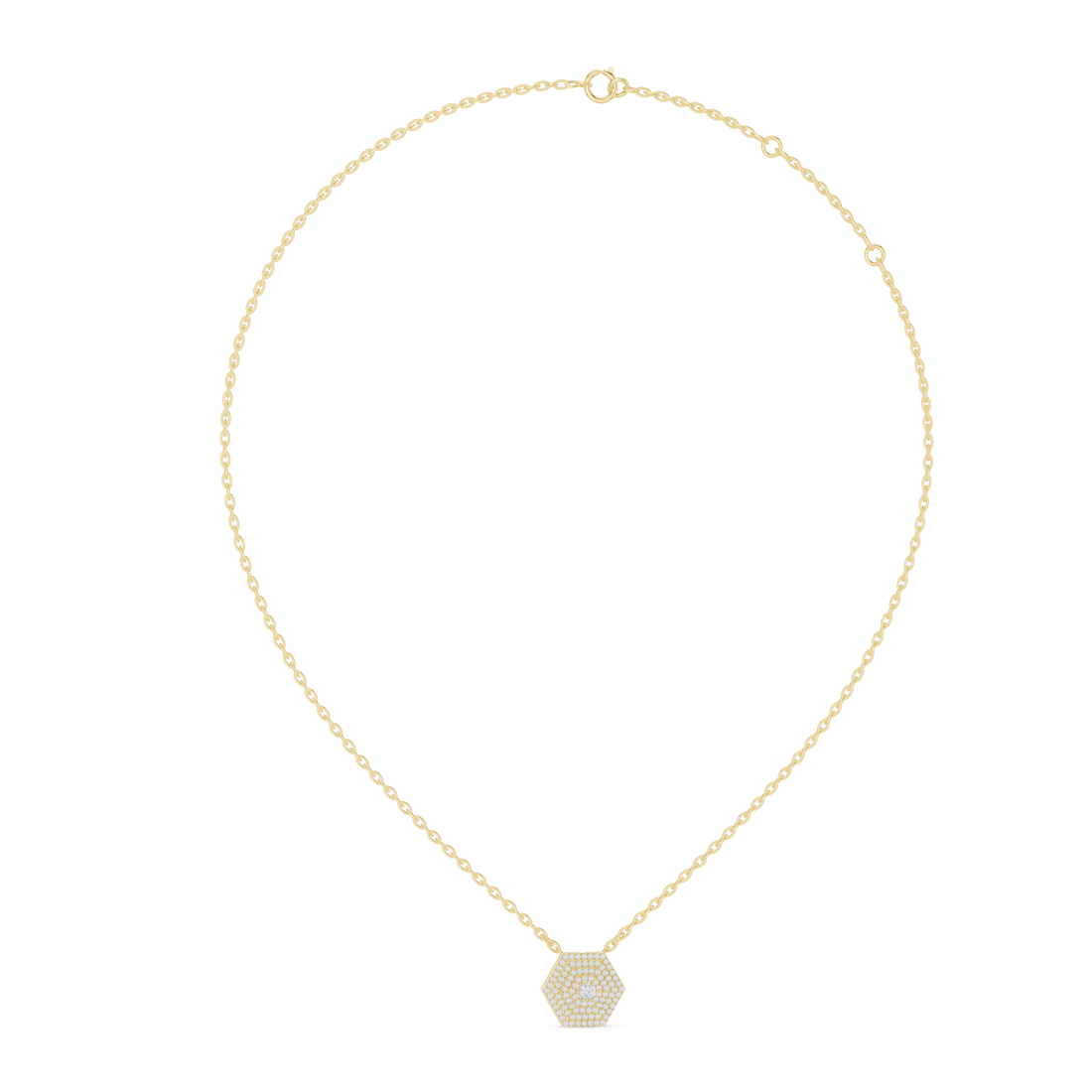 Multi-Layer Hexagon Diamond Pendant | Contemporary Pave Set Necklace