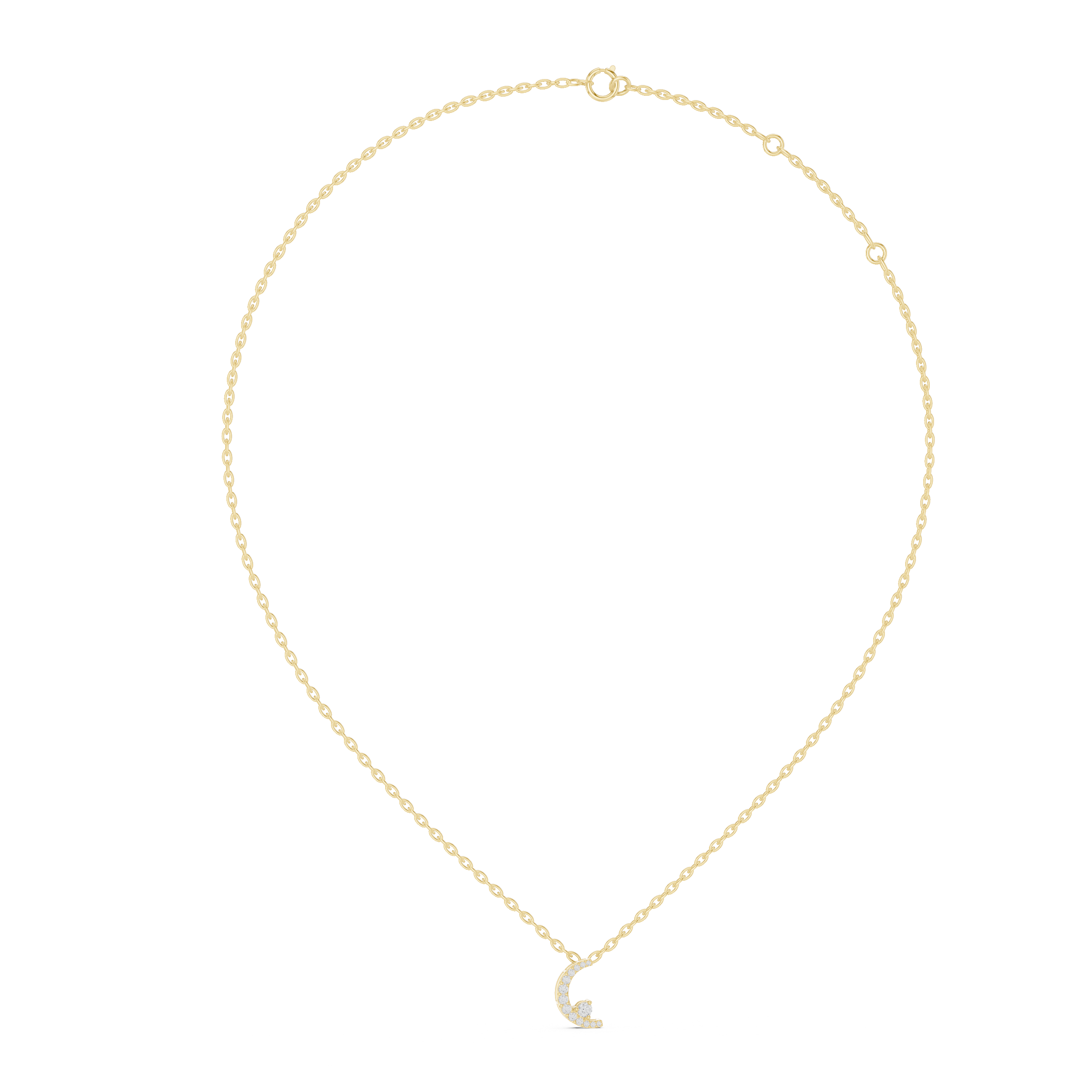 Artistic Half Moon Diamond Pendant | White Gold Modern Necklace