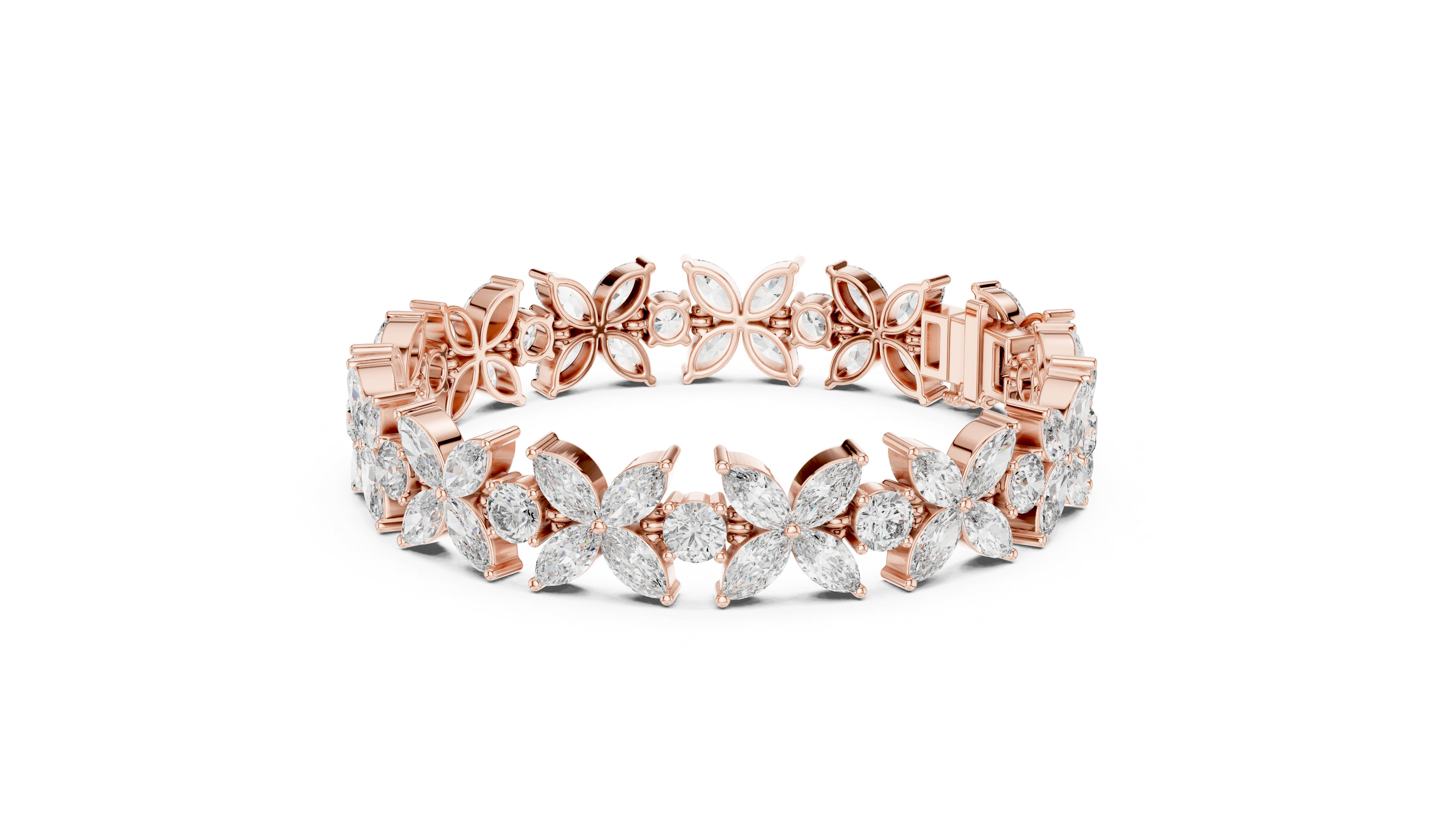 Diamond Flower Bracelet | Marquise & Round Cut in Rose Gold | Designer Luxury Jewelry