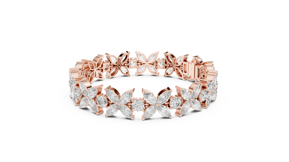 Diamond Flower Bracelet | Marquise & Round Cut in Rose Gold | Designer Luxury Jewelry