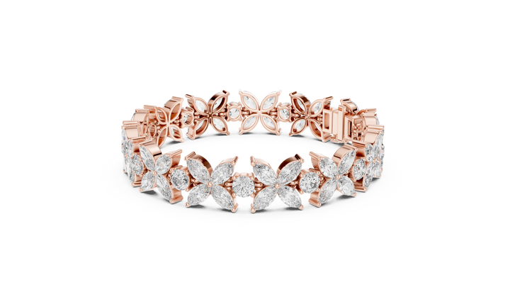 Diamond Flower Bracelet | Marquise & Round Cut in Rose Gold | Designer Luxury Jewelry