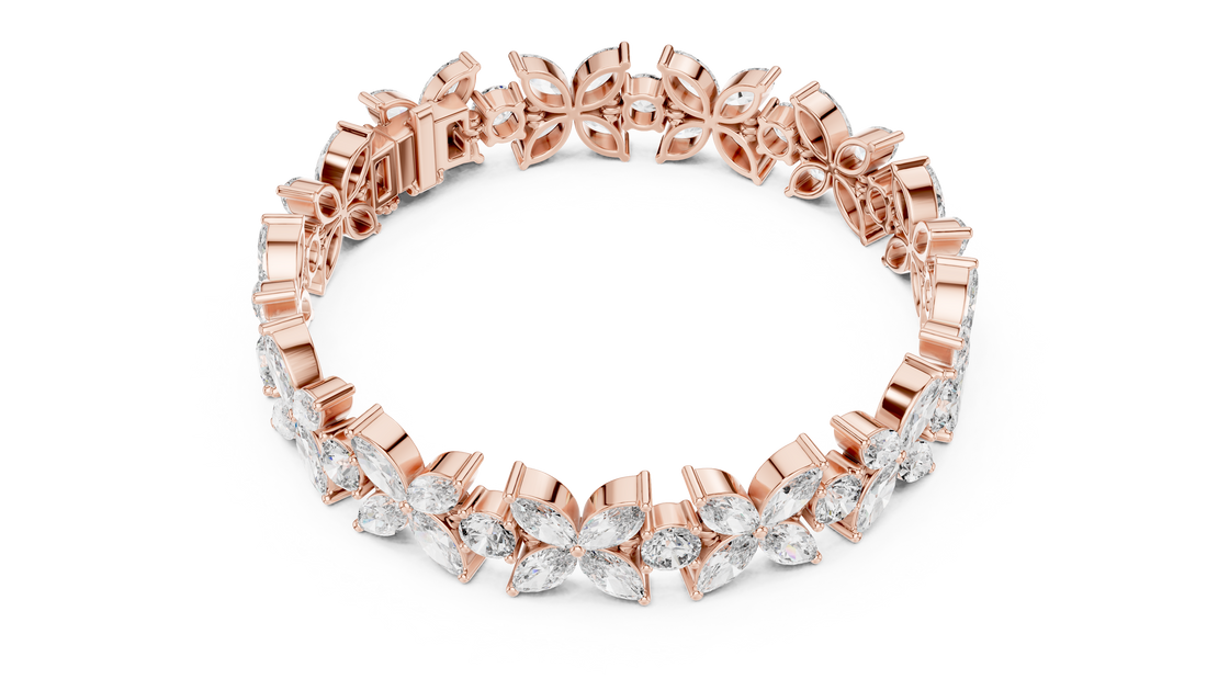 Diamond Flower Bracelet | Marquise & Round Cut in Rose Gold | Designer Luxury Jewelry