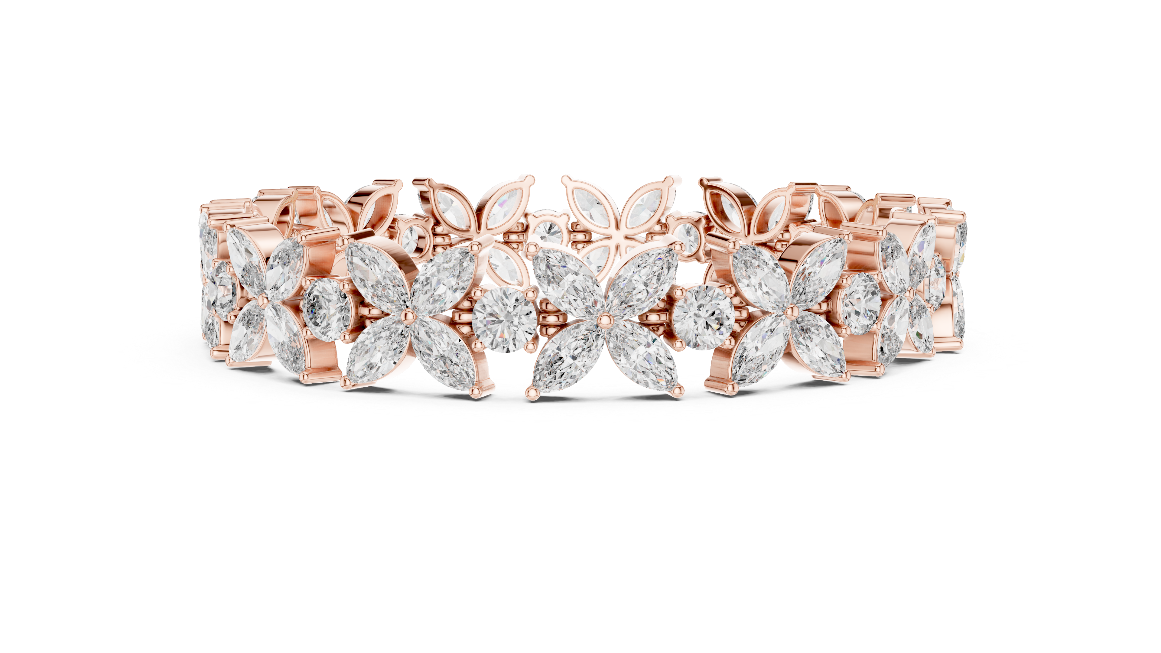 Diamond Flower Bracelet | Marquise & Round Cut in Rose Gold | Designer Luxury Jewelry