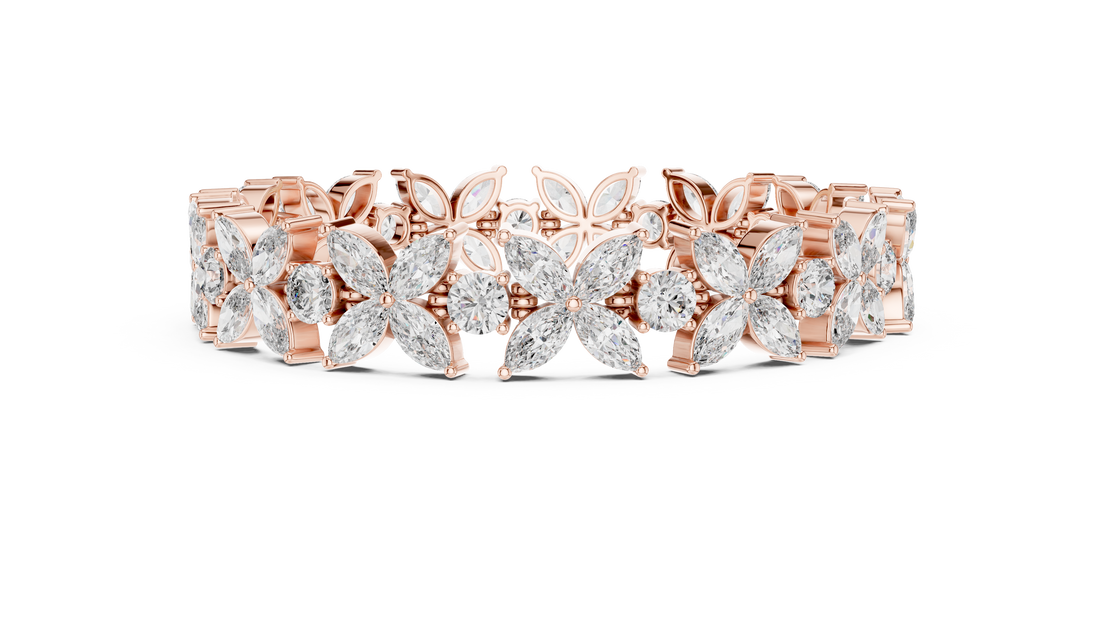 Diamond Flower Bracelet | Marquise & Round Cut in Rose Gold | Designer Luxury Jewelry
