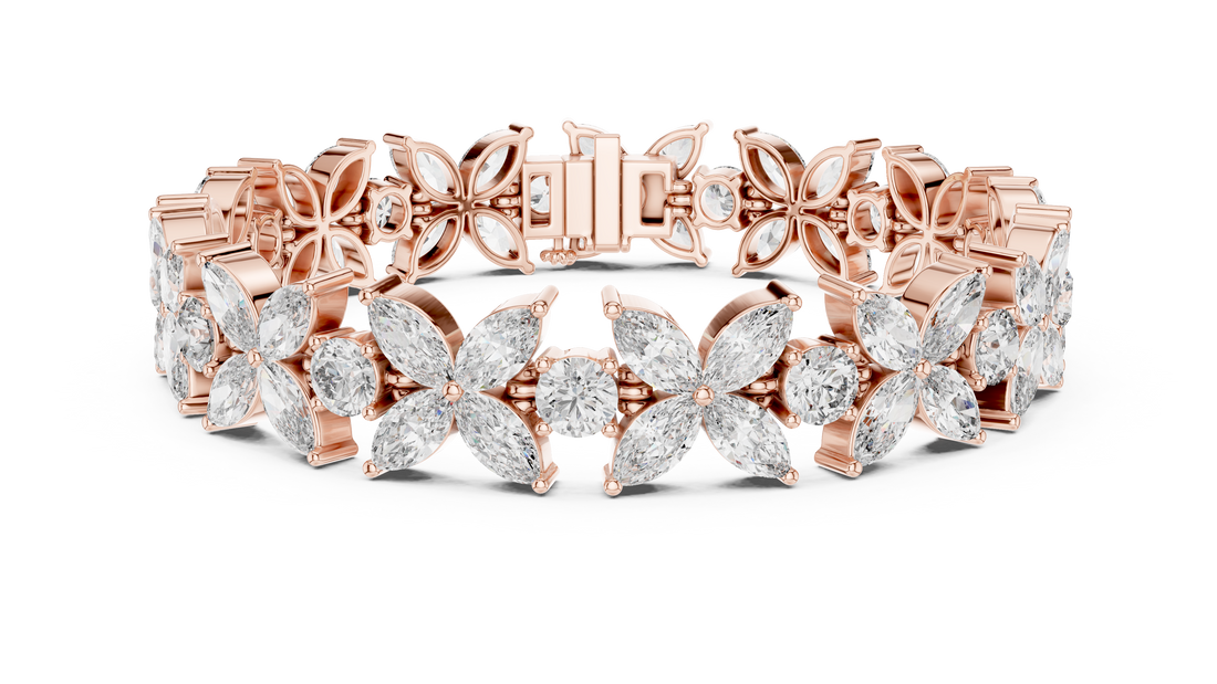 Diamond Flower Bracelet | Marquise & Round Cut in Rose Gold | Designer Luxury Jewelry