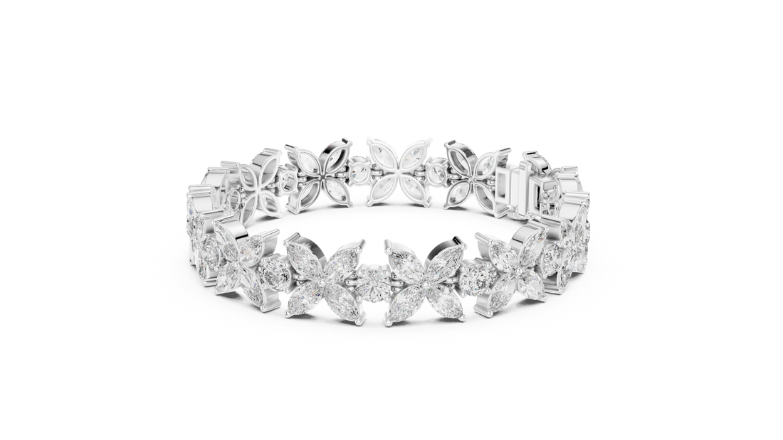 Diamond Flower Bracelet | Marquise & Round Cut in Rose Gold | Designer Luxury Jewelry