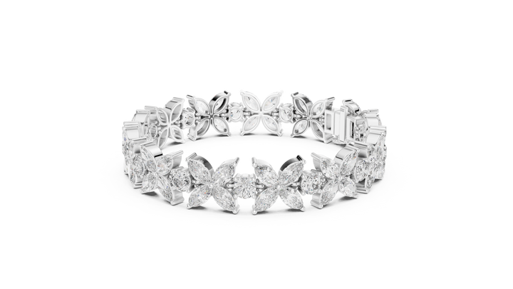 Diamond Flower Bracelet | Marquise & Round Cut in Rose Gold | Designer Luxury Jewelry