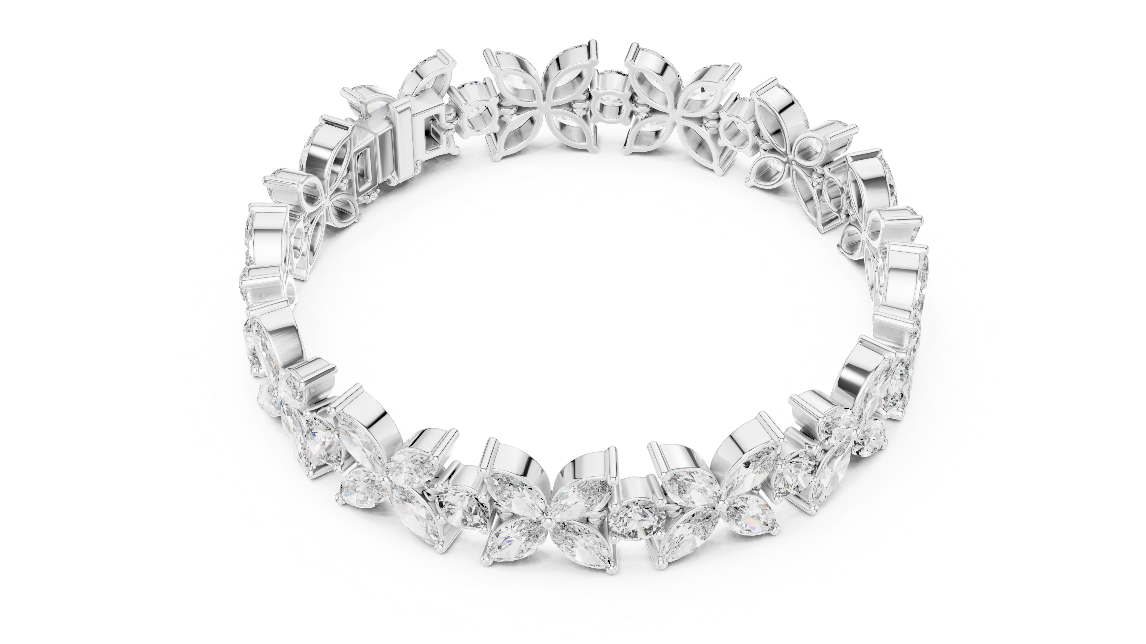 Diamond Flower Bracelet | Marquise & Round Cut in Rose Gold | Designer Luxury Jewelry
