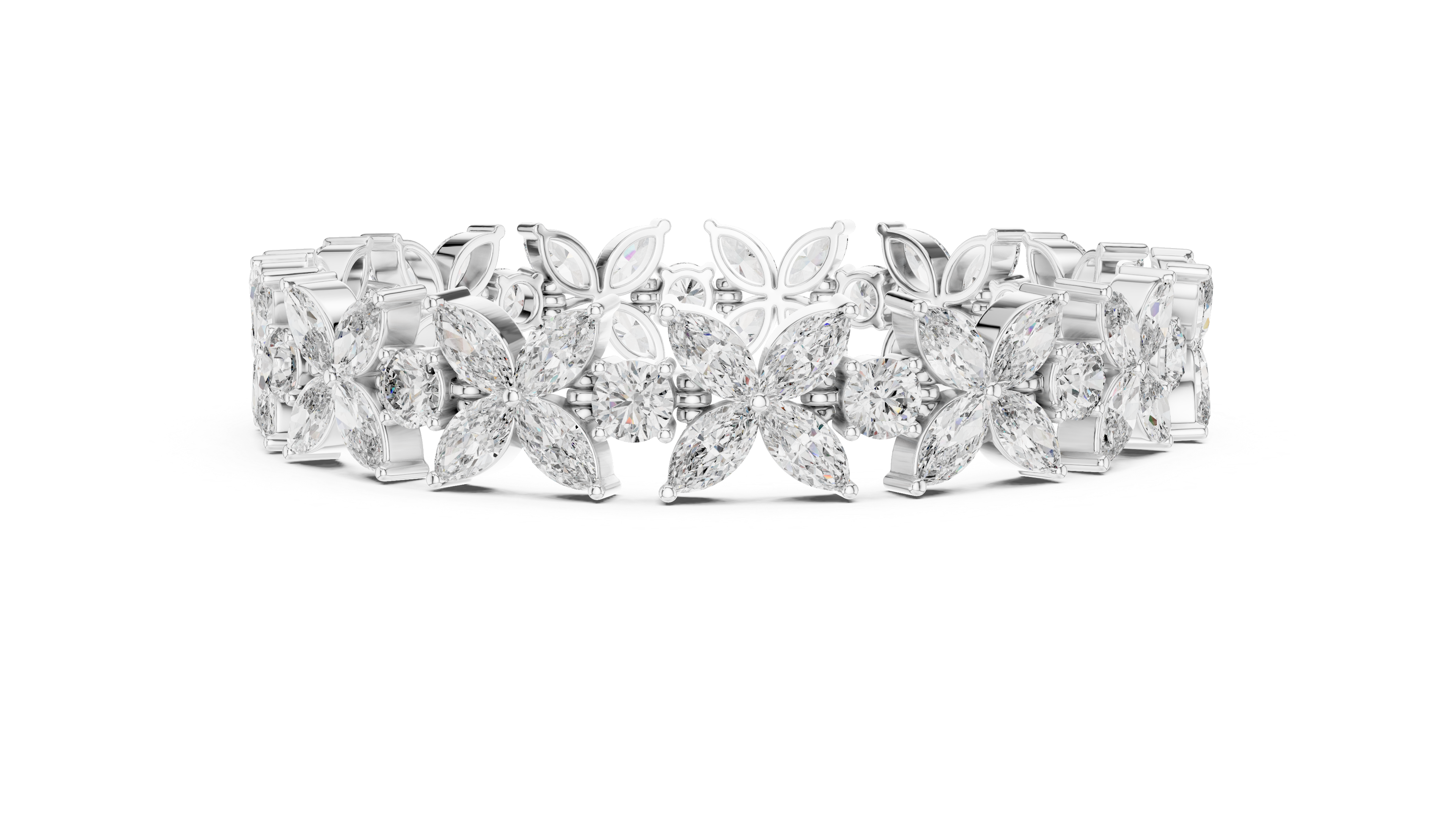 Diamond Flower Bracelet | Marquise & Round Cut in Rose Gold | Designer Luxury Jewelry