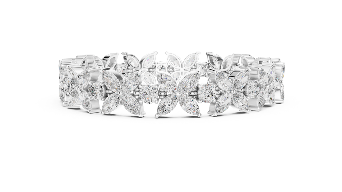 Diamond Flower Bracelet | Marquise & Round Cut in Rose Gold | Designer Luxury Jewelry