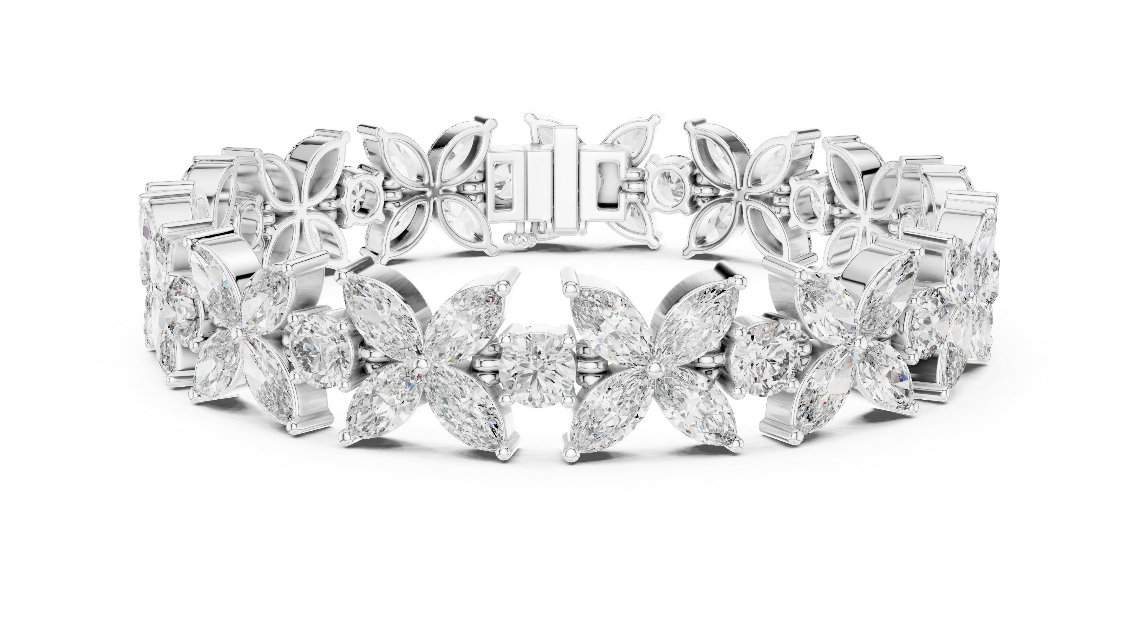Diamond Flower Bracelet | Marquise & Round Cut in Rose Gold | Designer Luxury Jewelry