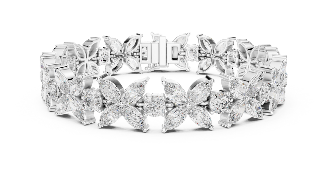 Diamond Flower Bracelet | Marquise & Round Cut in Rose Gold | Designer Luxury Jewelry