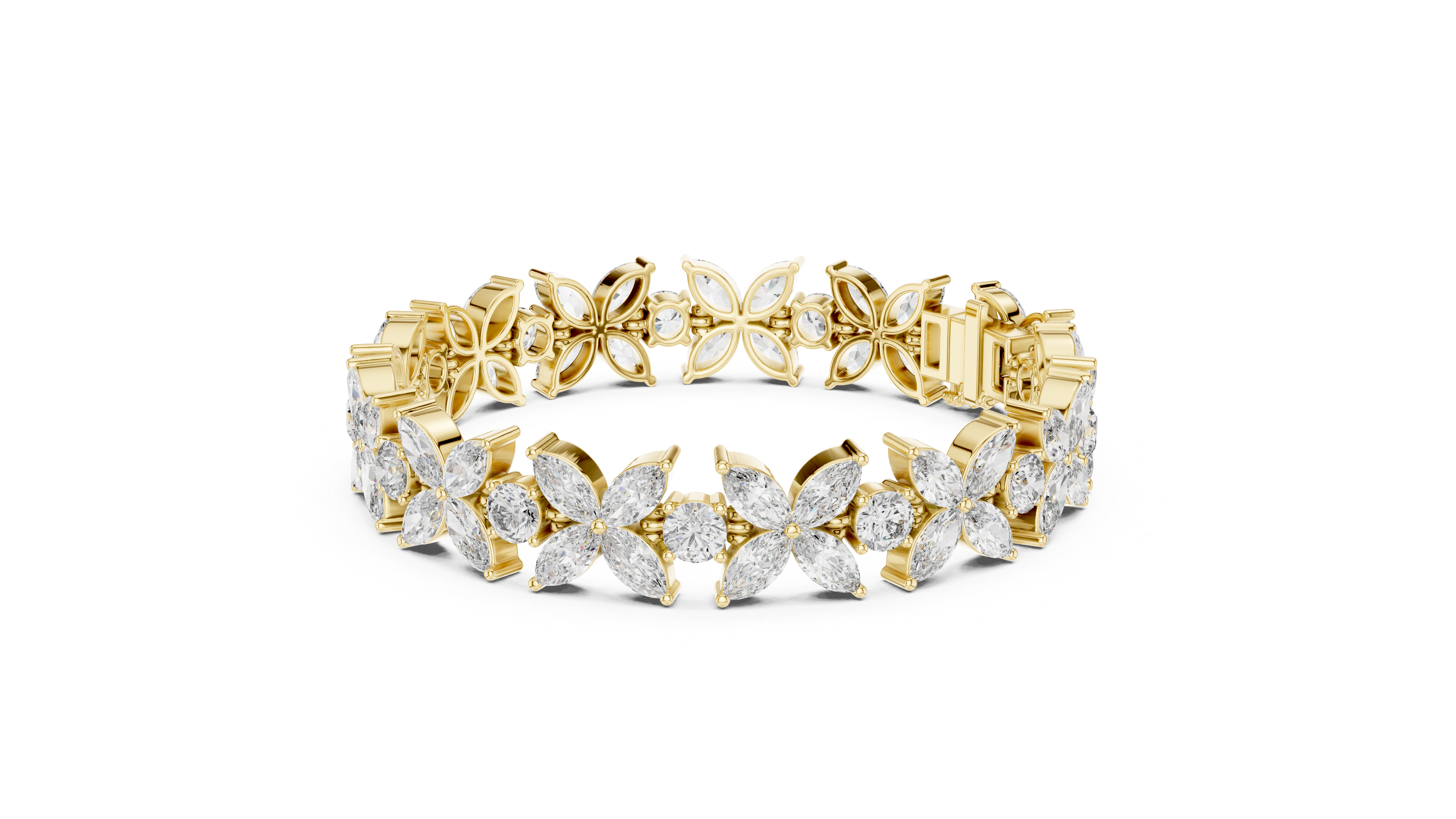 Diamond Flower Bracelet | Marquise & Round Cut in Rose Gold | Designer Luxury Jewelry
