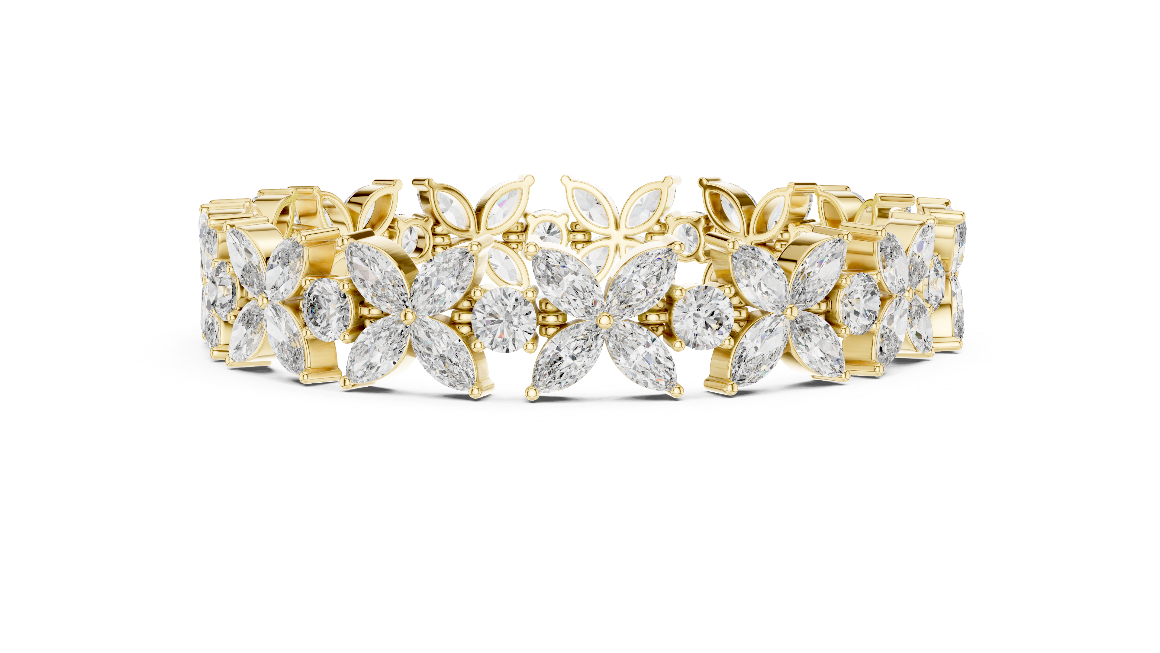 Diamond Flower Bracelet | Marquise & Round Cut in Rose Gold | Designer Luxury Jewelry