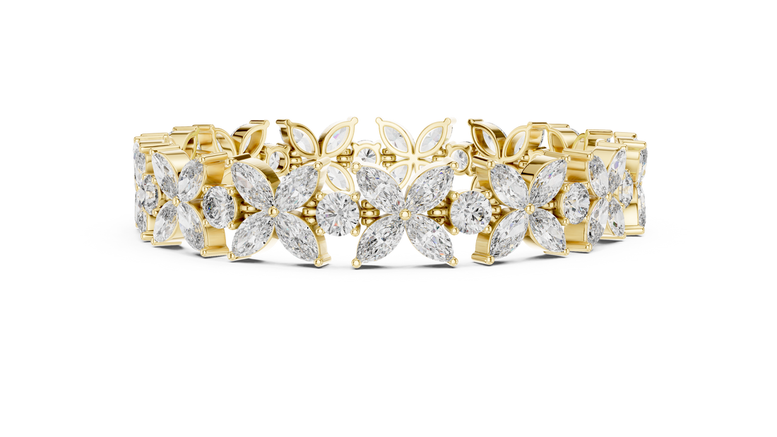 Diamond Flower Bracelet | Marquise & Round Cut in Rose Gold | Designer Luxury Jewelry