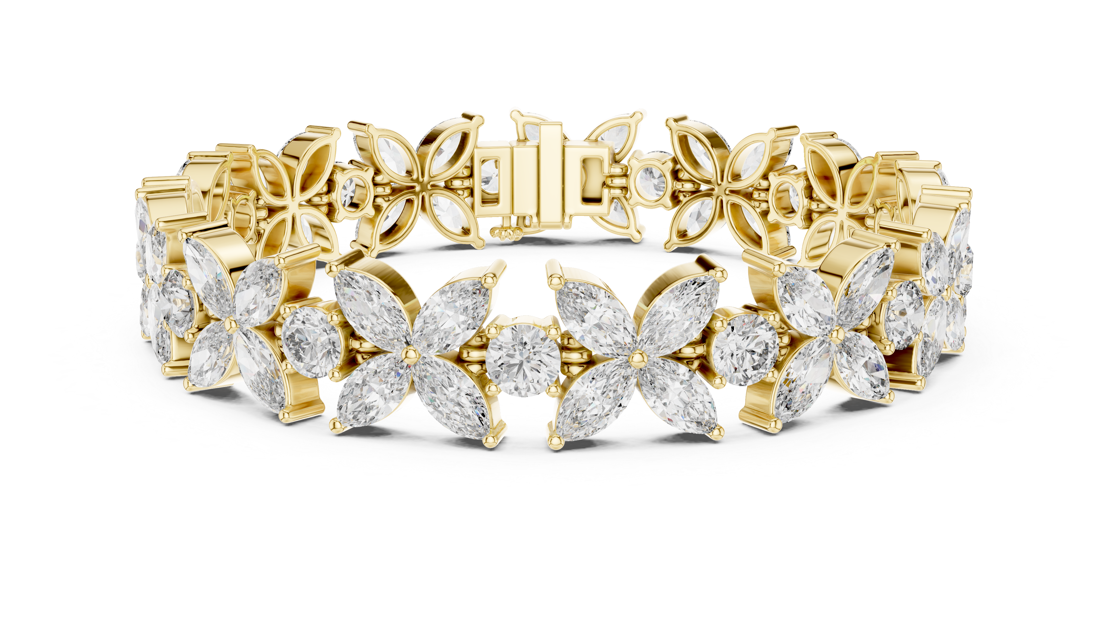 Diamond Flower Bracelet | Marquise & Round Cut in Rose Gold | Designer Luxury Jewelry