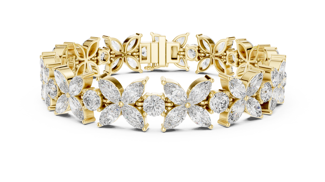 Diamond Flower Bracelet | Marquise & Round Cut in Rose Gold | Designer Luxury Jewelry