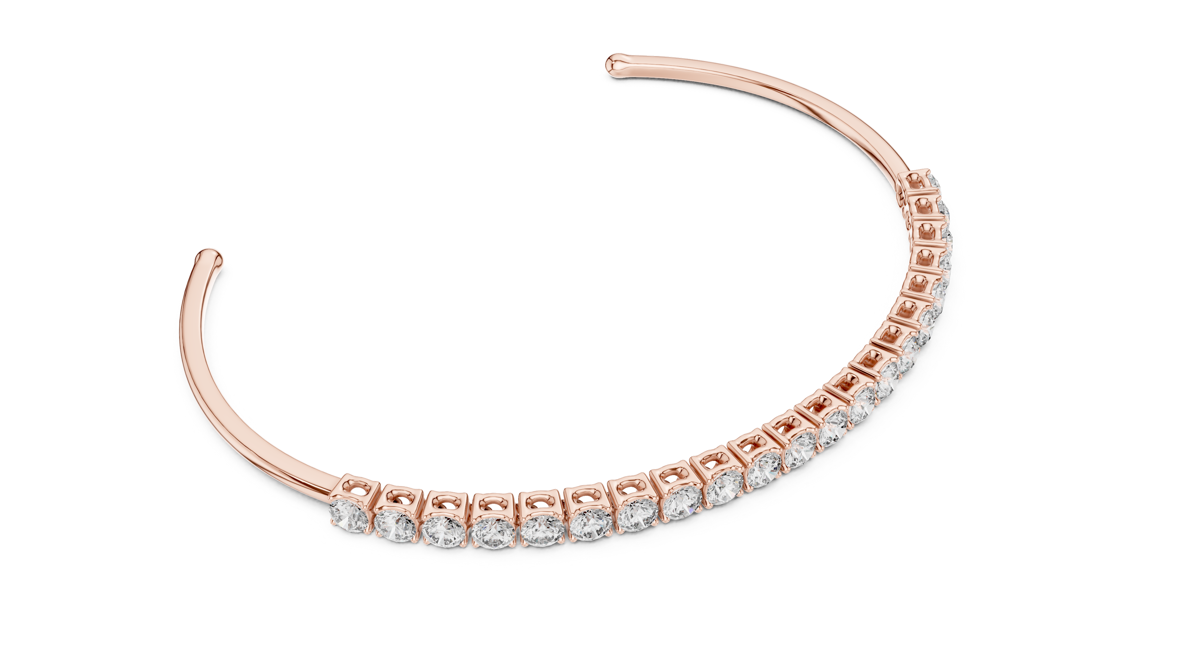 Open Cuff Diamond Bracelet in Rose Gold | Round Cut Tennis Style | Fine Jewelry for Women