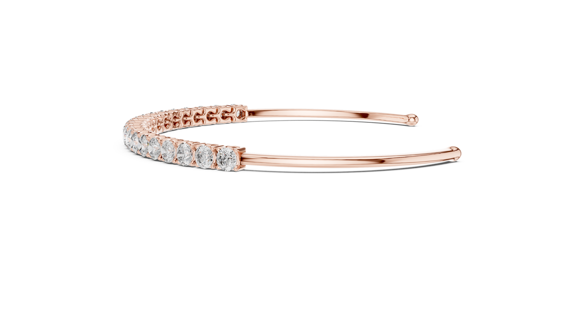 Open Cuff Diamond Bracelet in Rose Gold | Round Cut Tennis Style | Fine Jewelry for Women