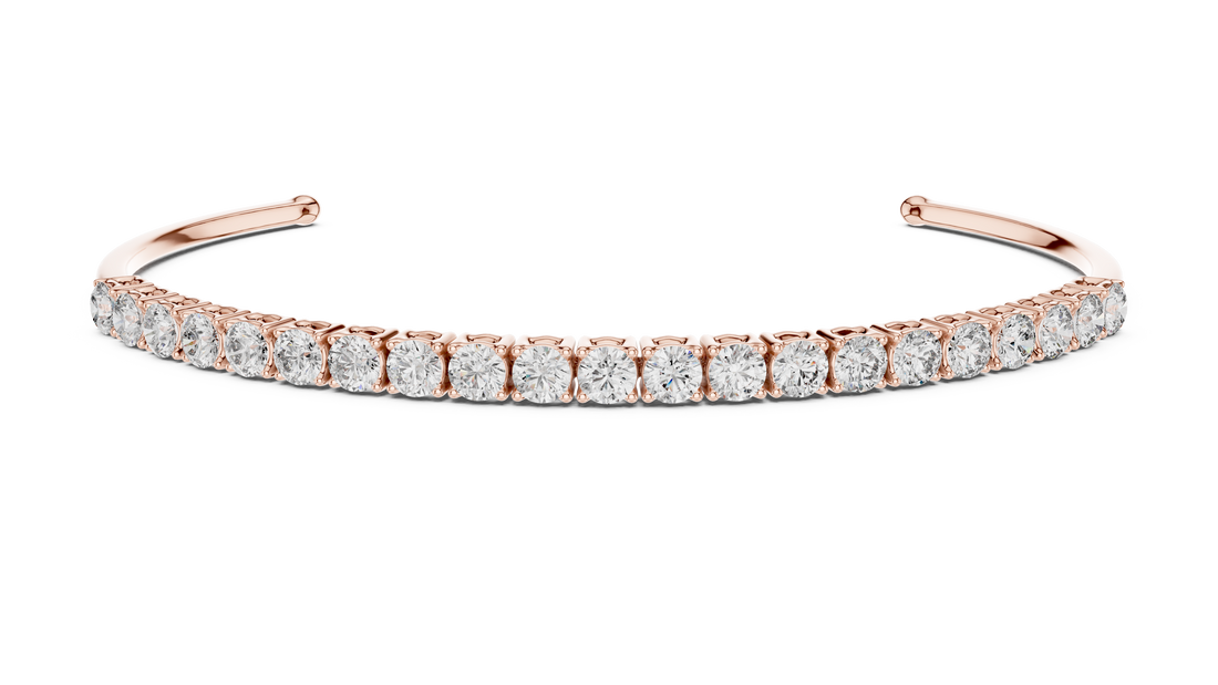 Open Cuff Diamond Bracelet in Rose Gold | Round Cut Tennis Style | Fine Jewelry for Women