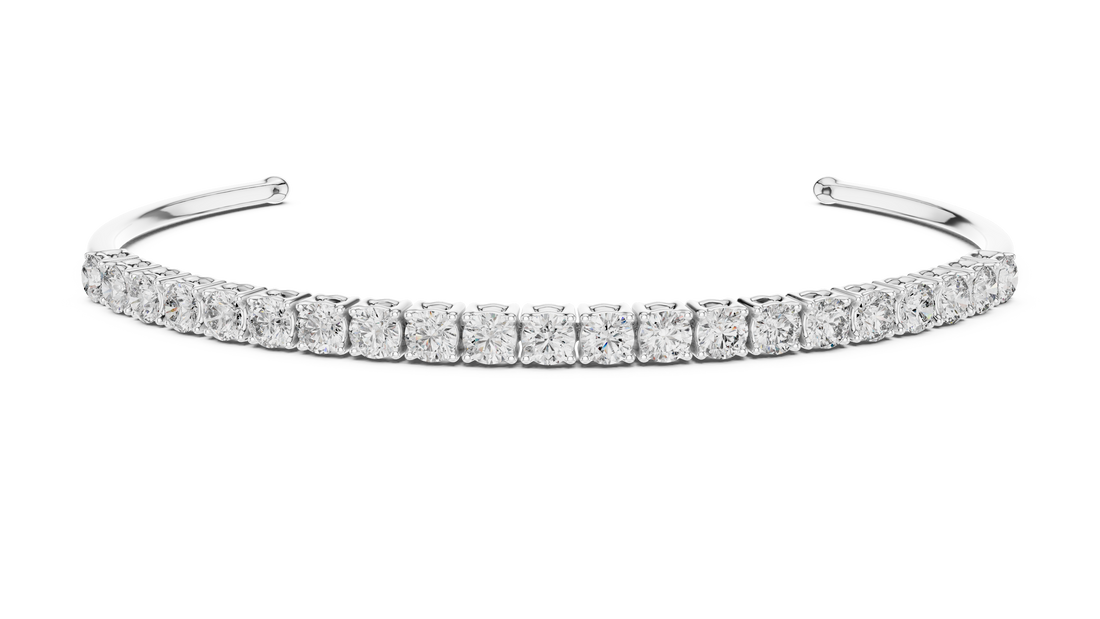 Open Cuff Diamond Bracelet in Rose Gold | Round Cut Tennis Style | Fine Jewelry for Women
