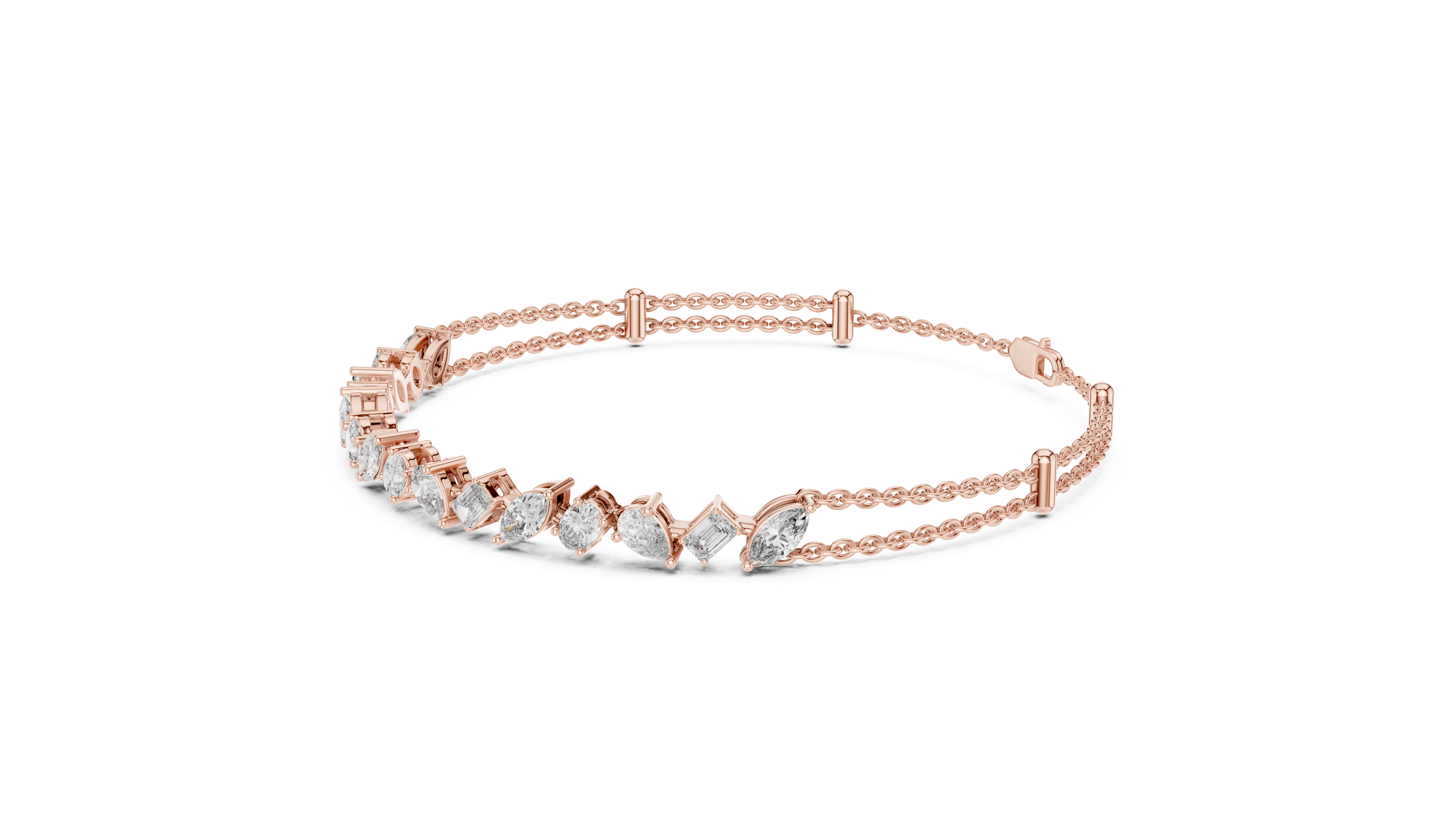 Elegant Diamond Chain Bracelet in White Gold | Multi Layer Mixed Shape Diamond Bracelet for Women