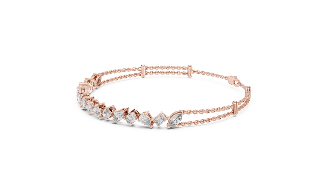 Elegant Diamond Chain Bracelet in White Gold | Multi Layer Mixed Shape Diamond Bracelet for Women