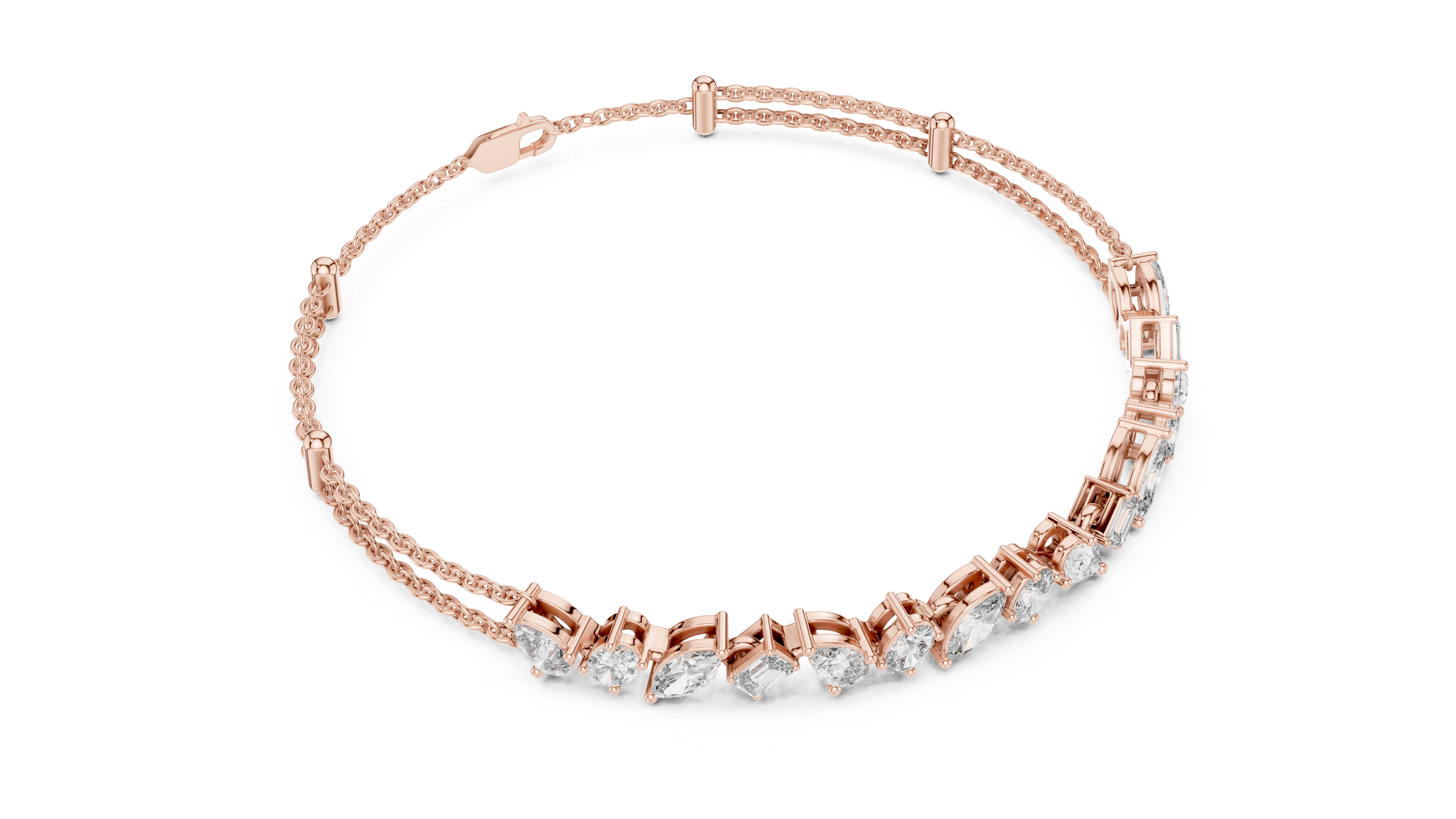 Elegant Diamond Chain Bracelet in White Gold | Multi Layer Mixed Shape Diamond Bracelet for Women