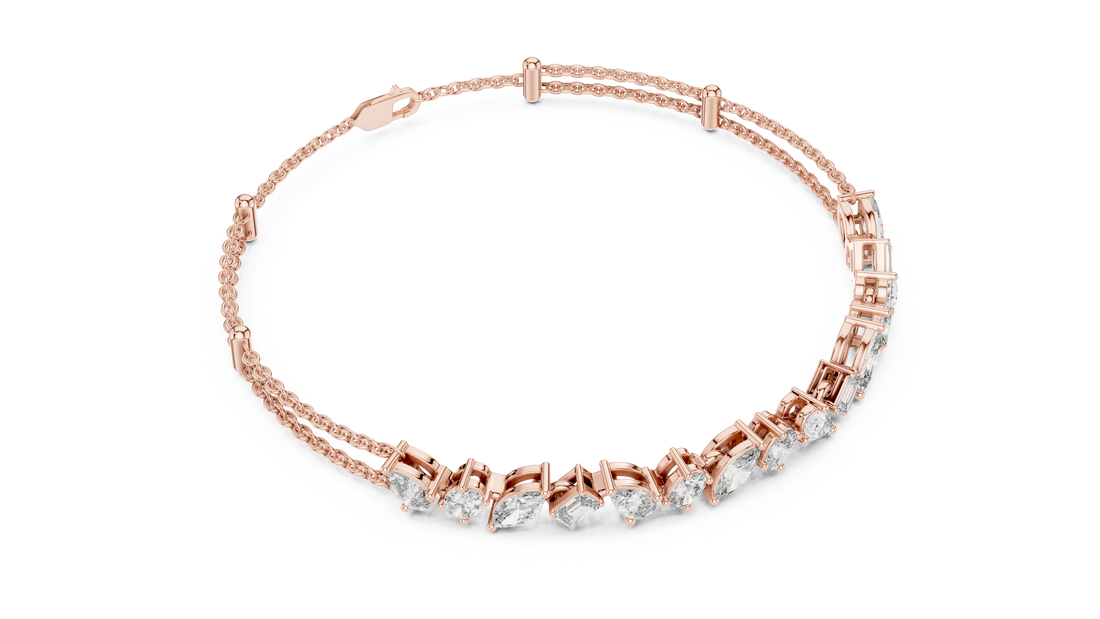Elegant Diamond Chain Bracelet in White Gold | Multi Layer Mixed Shape Diamond Bracelet for Women