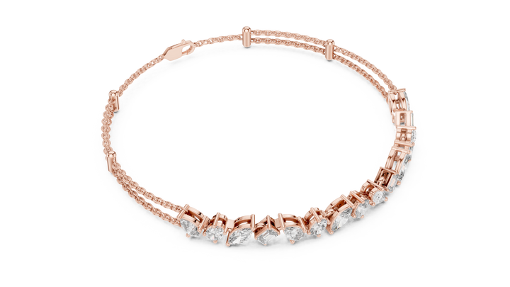 Elegant Diamond Chain Bracelet in White Gold | Multi Layer Mixed Shape Diamond Bracelet for Women