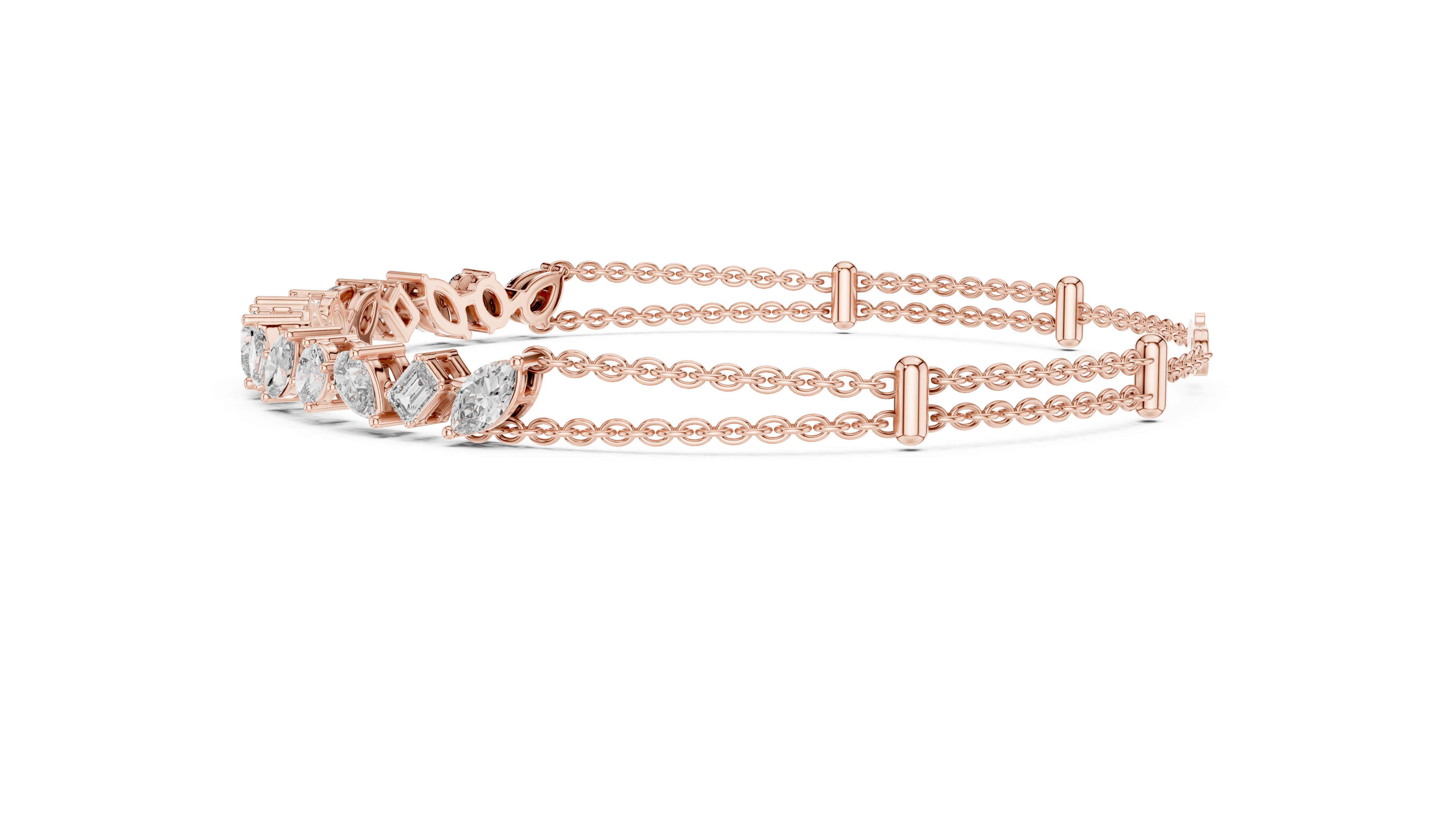 Elegant Diamond Chain Bracelet in White Gold | Multi Layer Mixed Shape Diamond Bracelet for Women